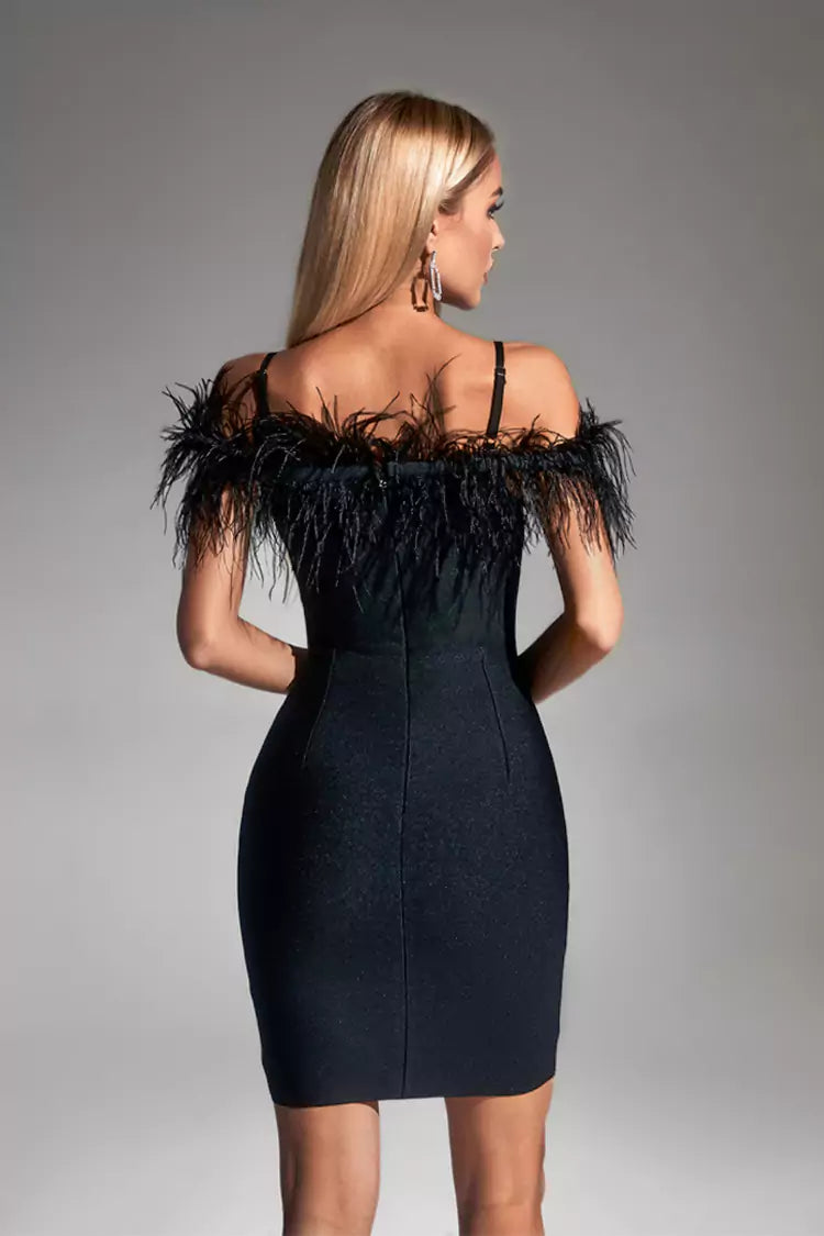 Kaia Black Feather Dress-CATCHALL