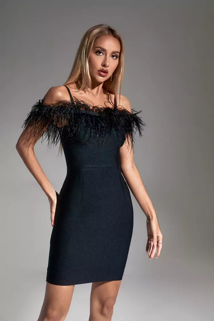 Kaia Black Feather Dress-CATCHALL