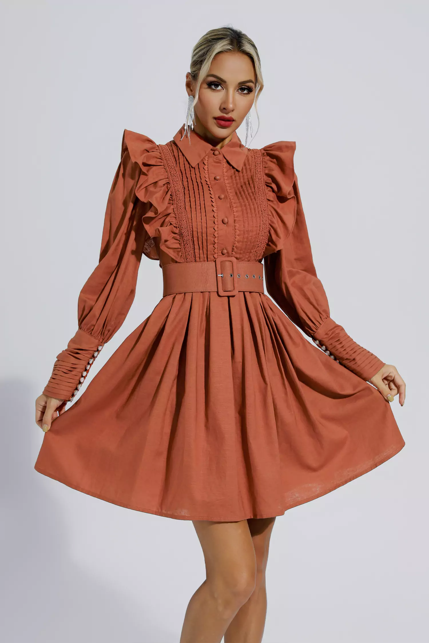 Kaliyah Brown Ruched Mini Dress
