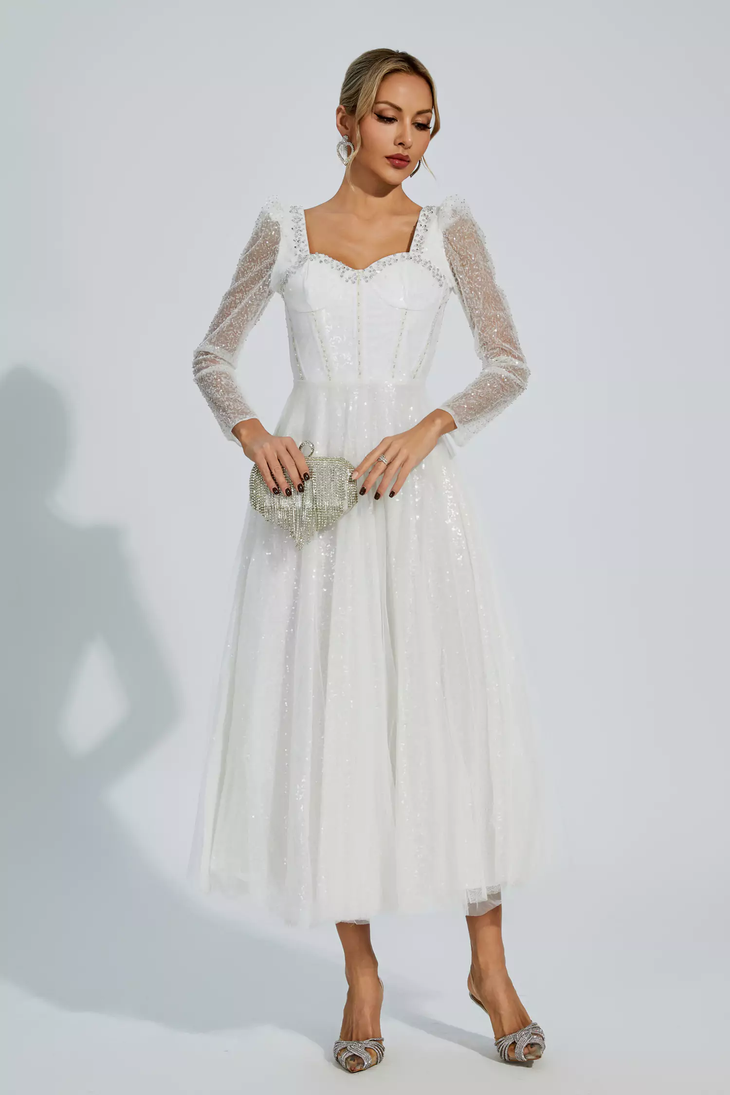 Kamiyah White Mesh Midi Dress-CATCHALL