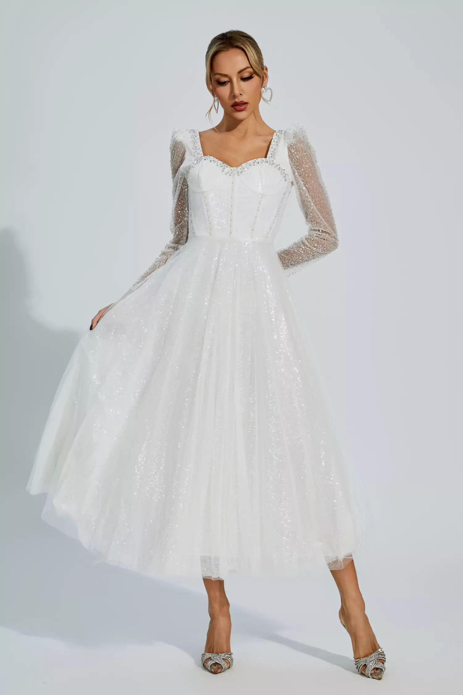 Kamiyah White Mesh Midi Dress-CATCHALL