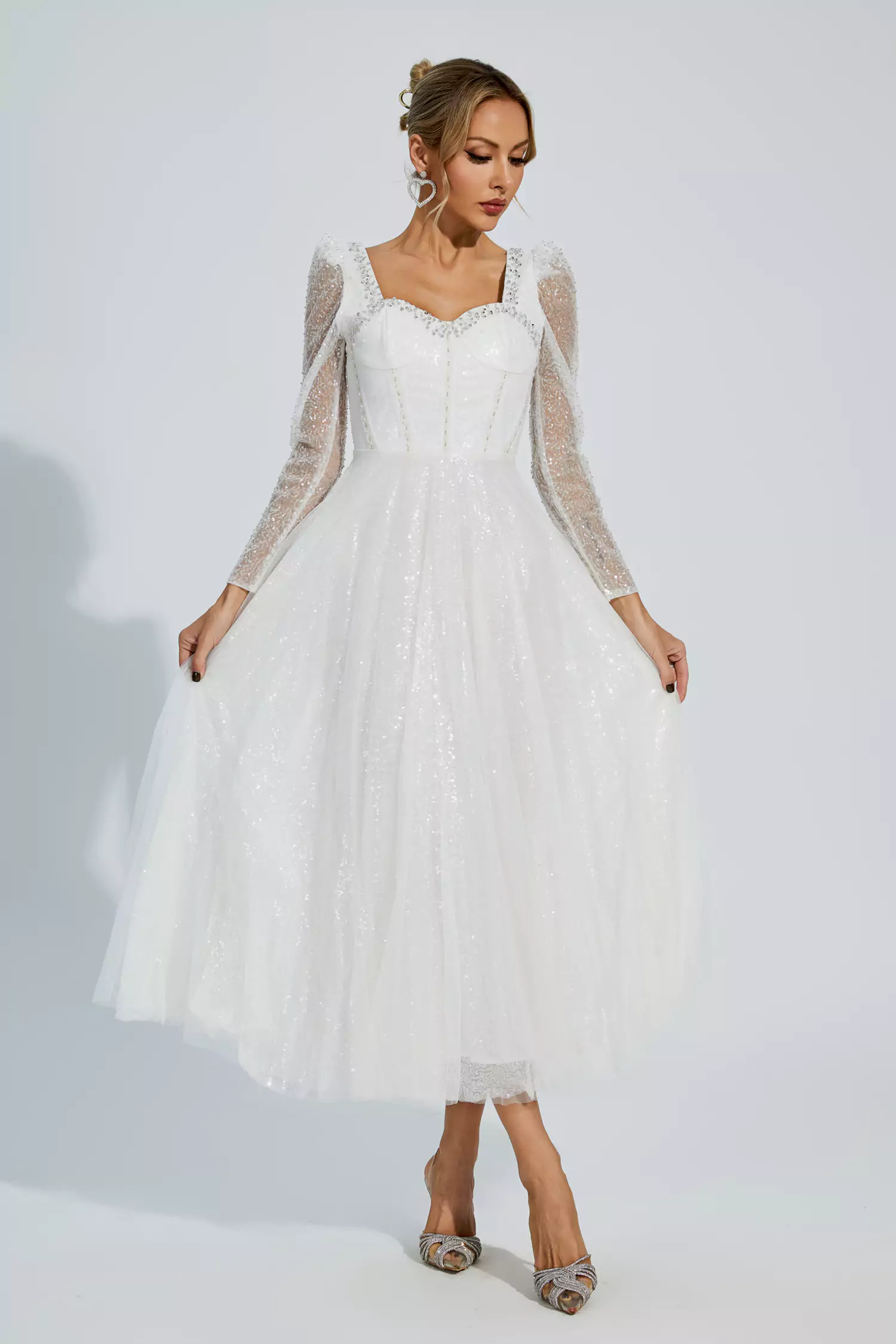 Kamiyah White Mesh Midi Dress-CATCHALL