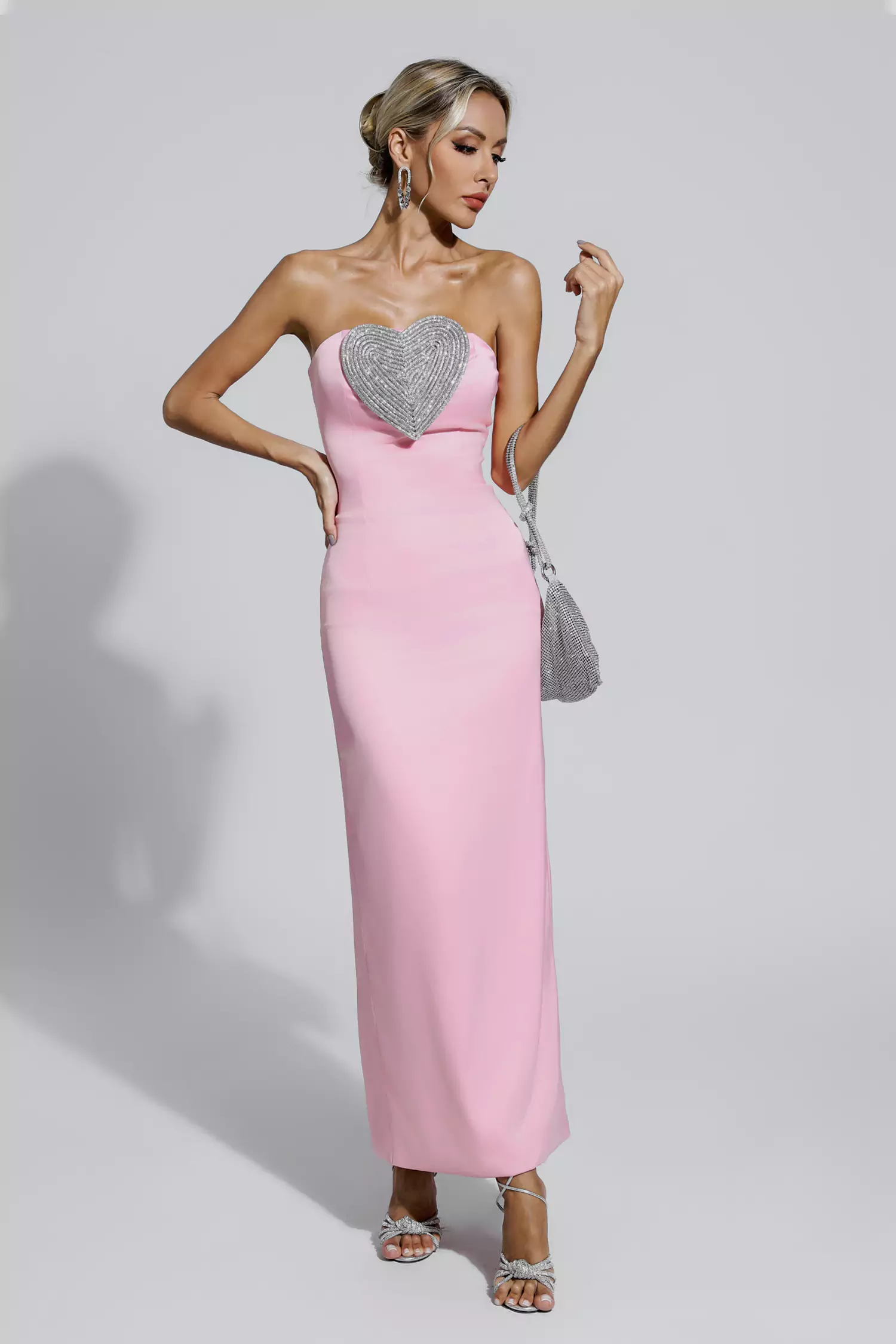 Karsyn Pink Heart-shaped Off Shoulder Dress