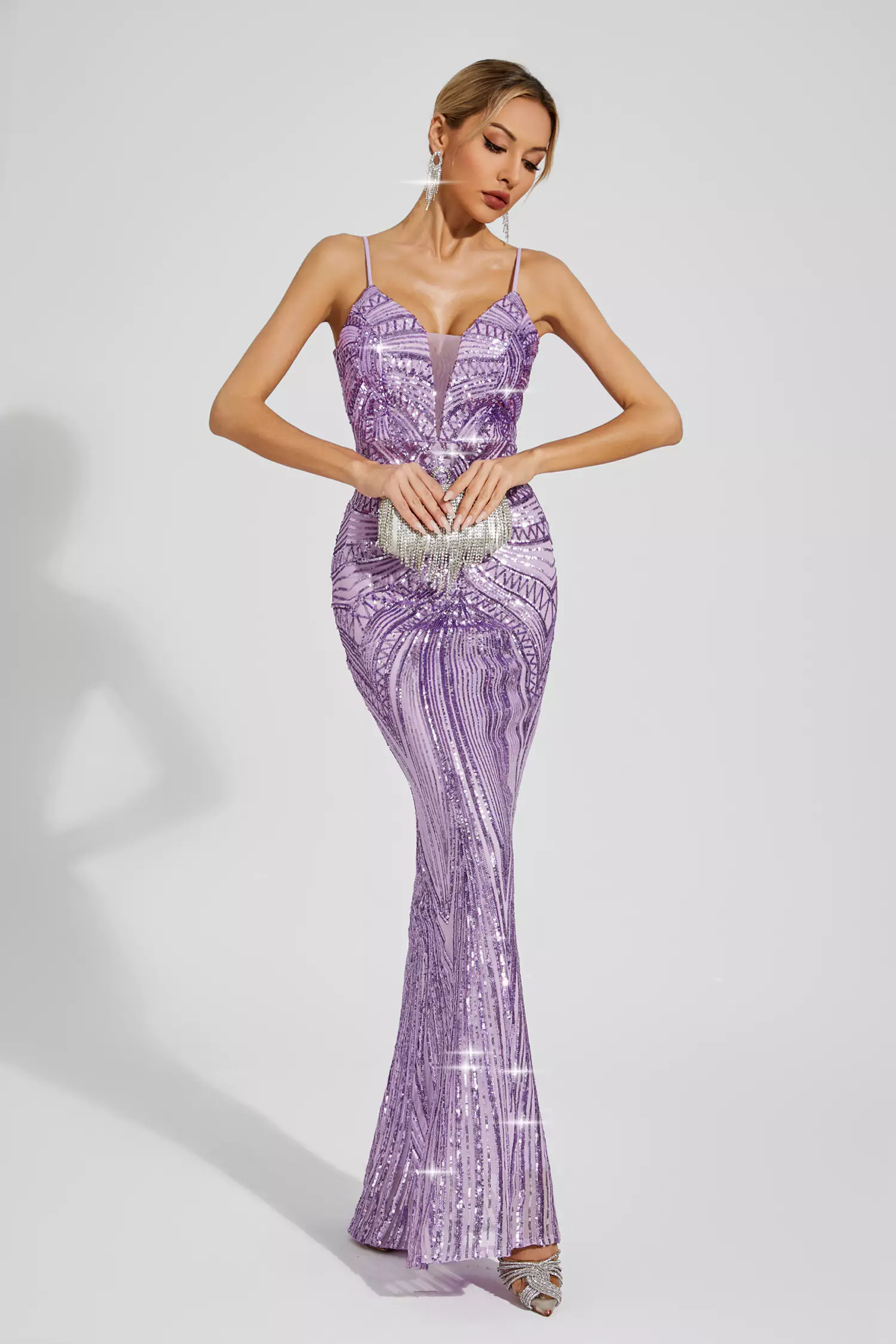 Karter Purple Mermaid Sequins Slip Dress-CATCHALL