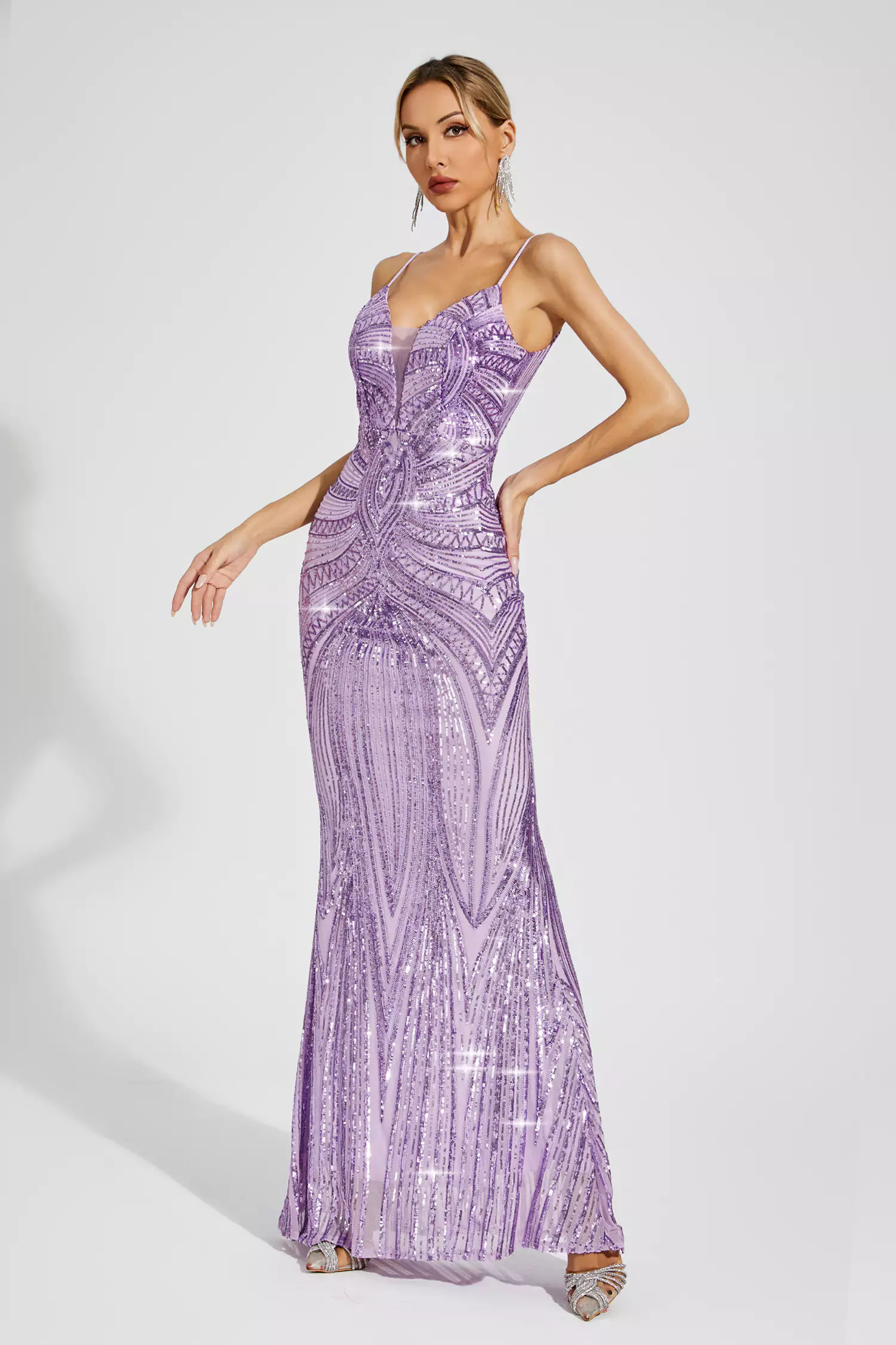 Karter Purple Mermaid Sequins Slip Dress-CATCHALL