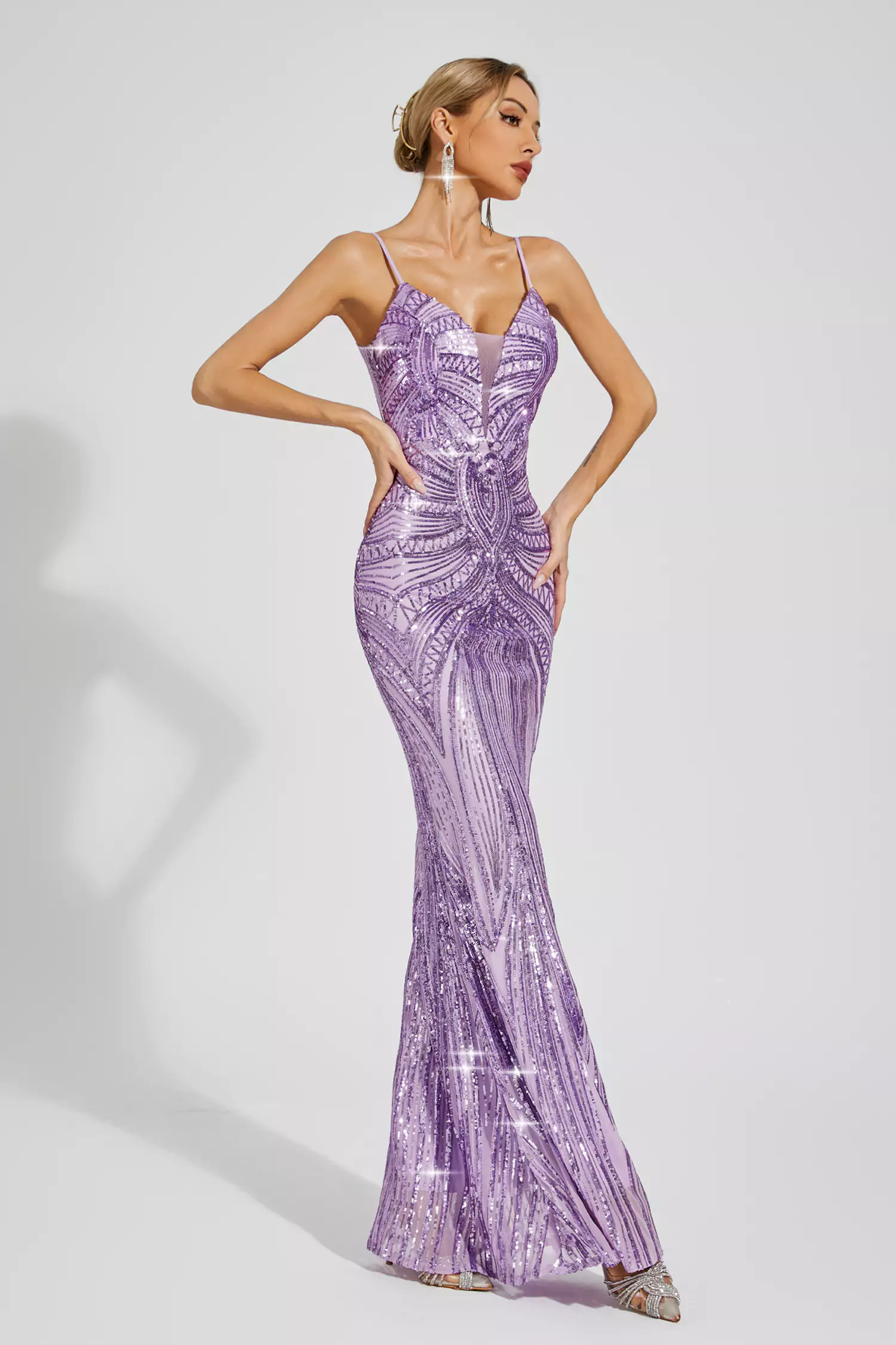 Karter Purple Mermaid Sequins Slip Dress-CATCHALL