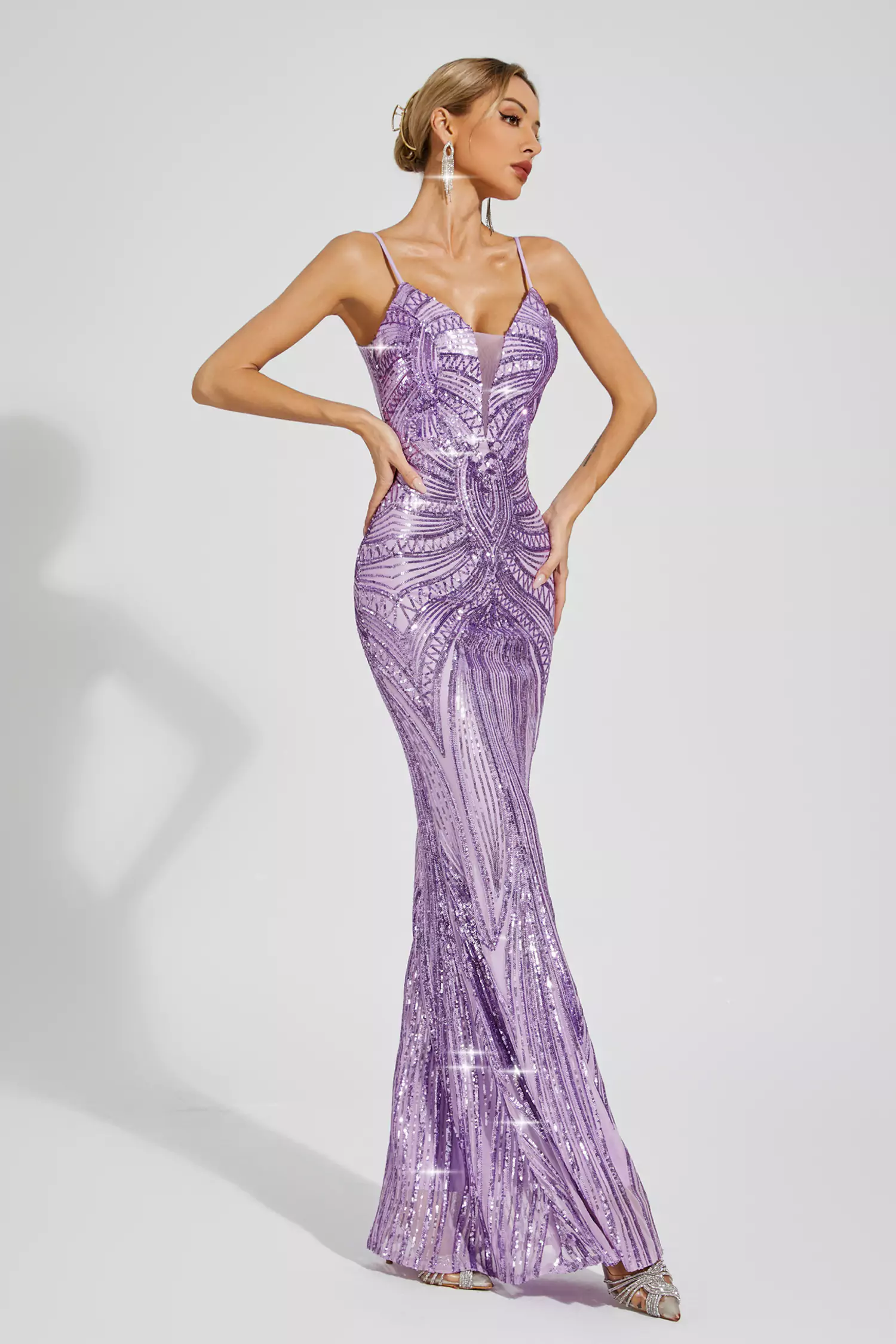 Karter Purple Mermaid Sequins Slip Dress