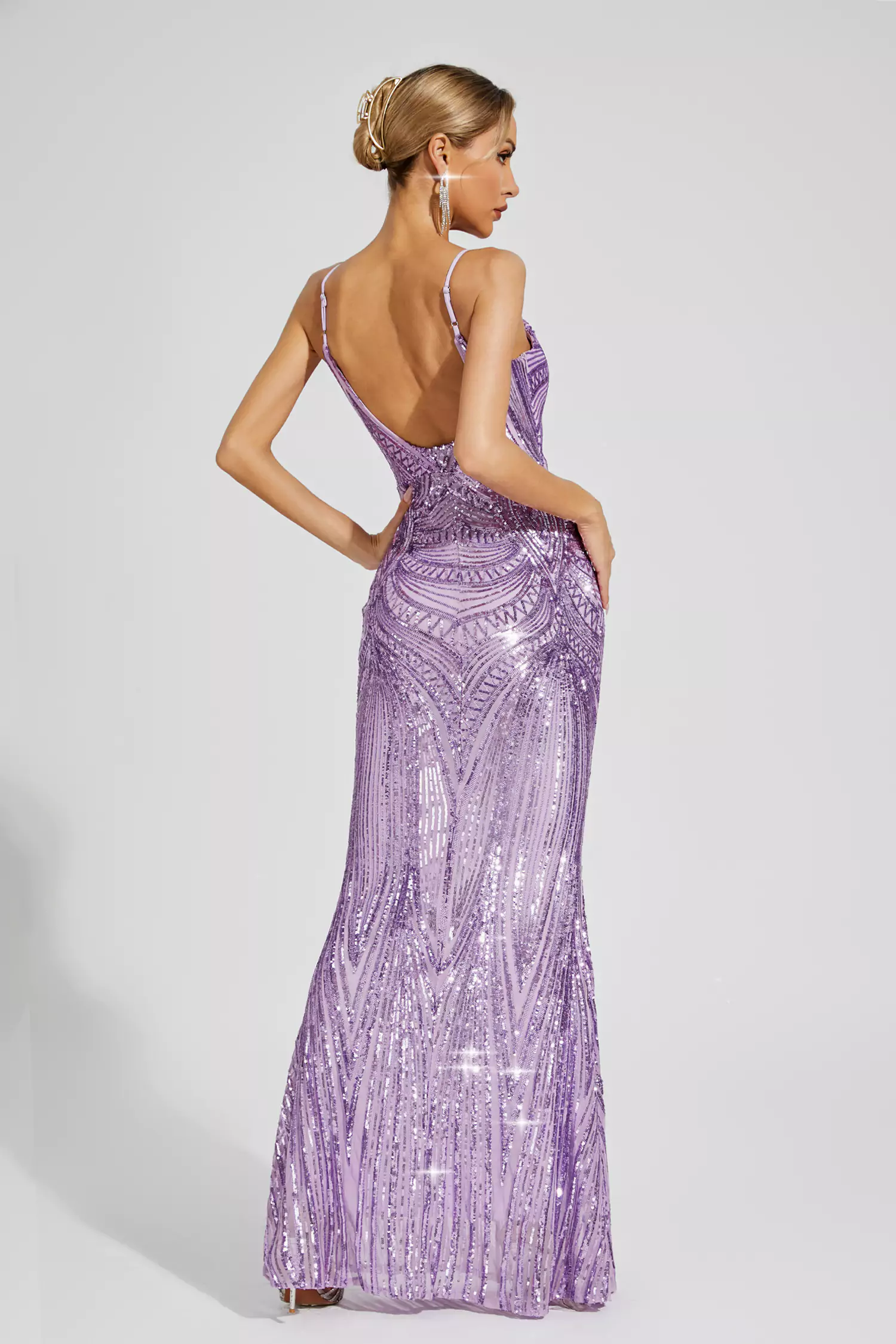 Karter Purple Mermaid Sequins Slip Dress-CATCHALL