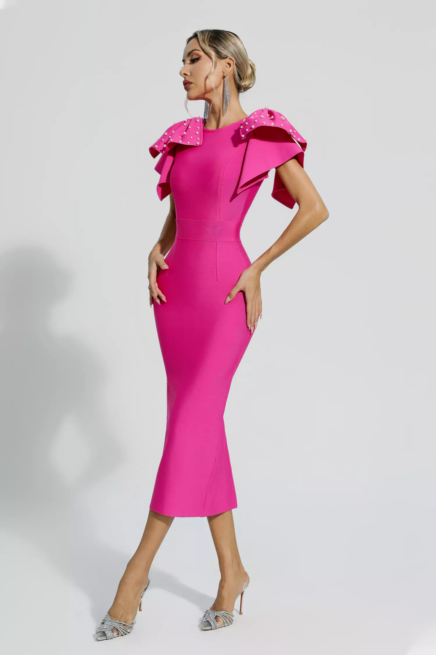 Kassidy Rose Red Knitted Embellished Midi Dress-CATCHALL