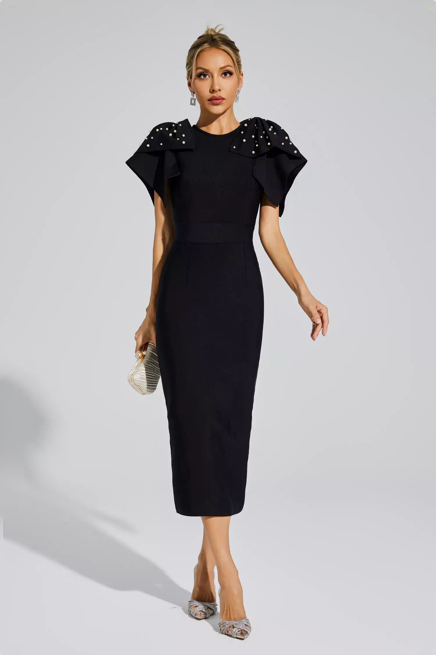 【KAREN MILLEN】フローラルチュールバルーンプランジ織りドレス KAREN MILLEN】フローラルチュールバルーンプランジ織りドレス
