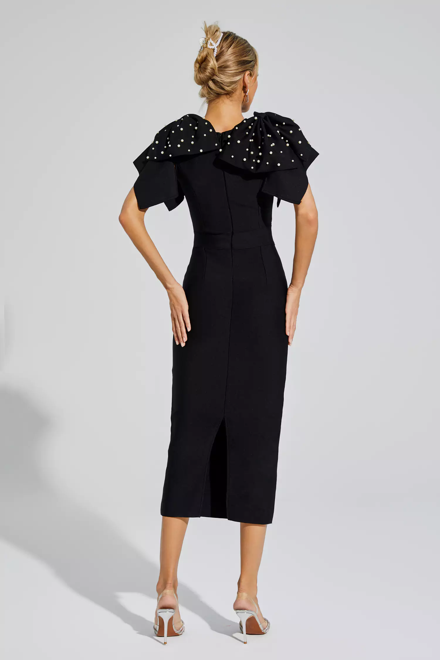 Kassidy Black Knitted Embellished Midi Dress-CATCHALL