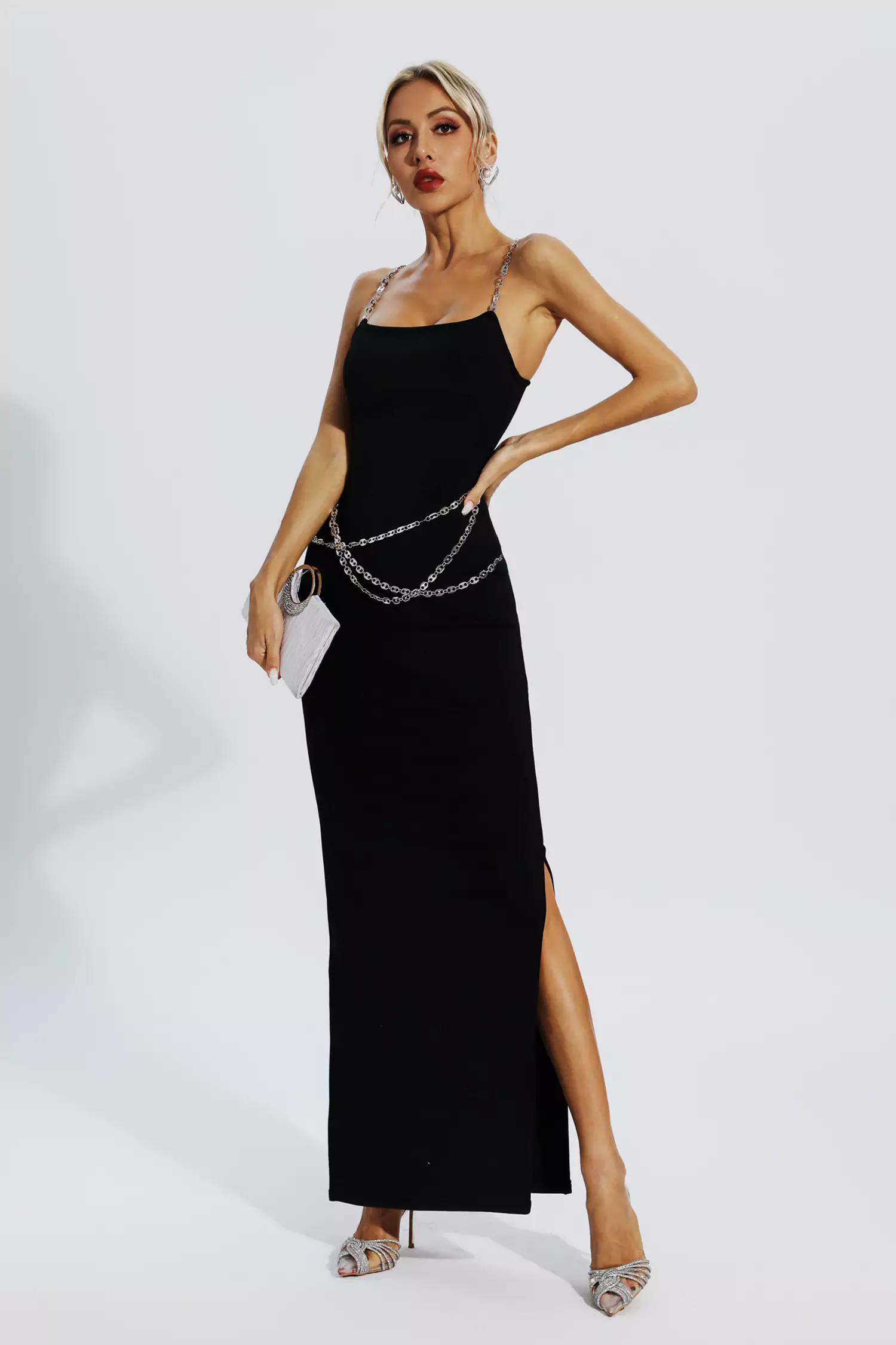 Katalina Black Bodycon Maxi Slip Dress-CATCHALL