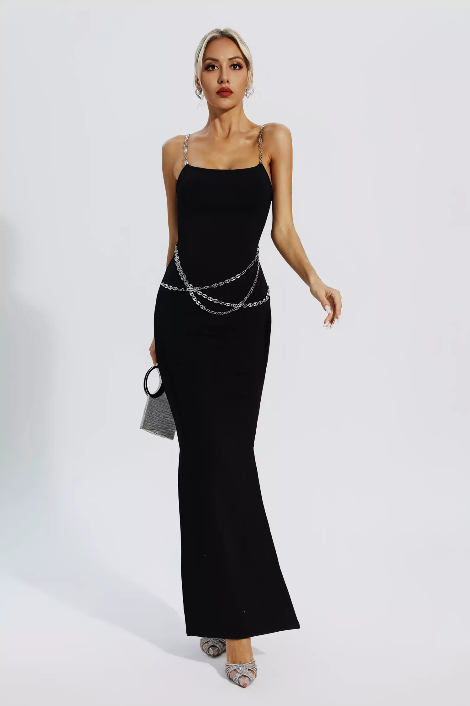 Katalina Black Bodycon Maxi Slip Dress-CATCHALL