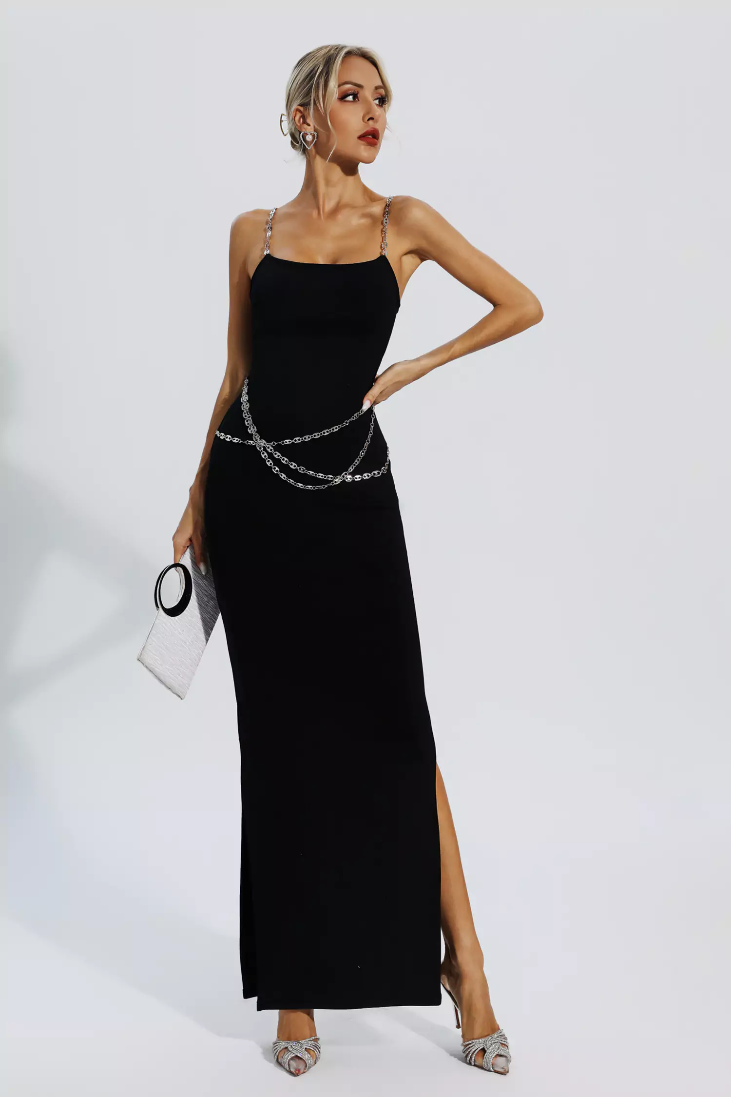 Katalina Black Bodycon Maxi Slip Dress-CATCHALL