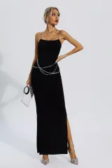 Katalina Black Bodycon Maxi Slip Dress