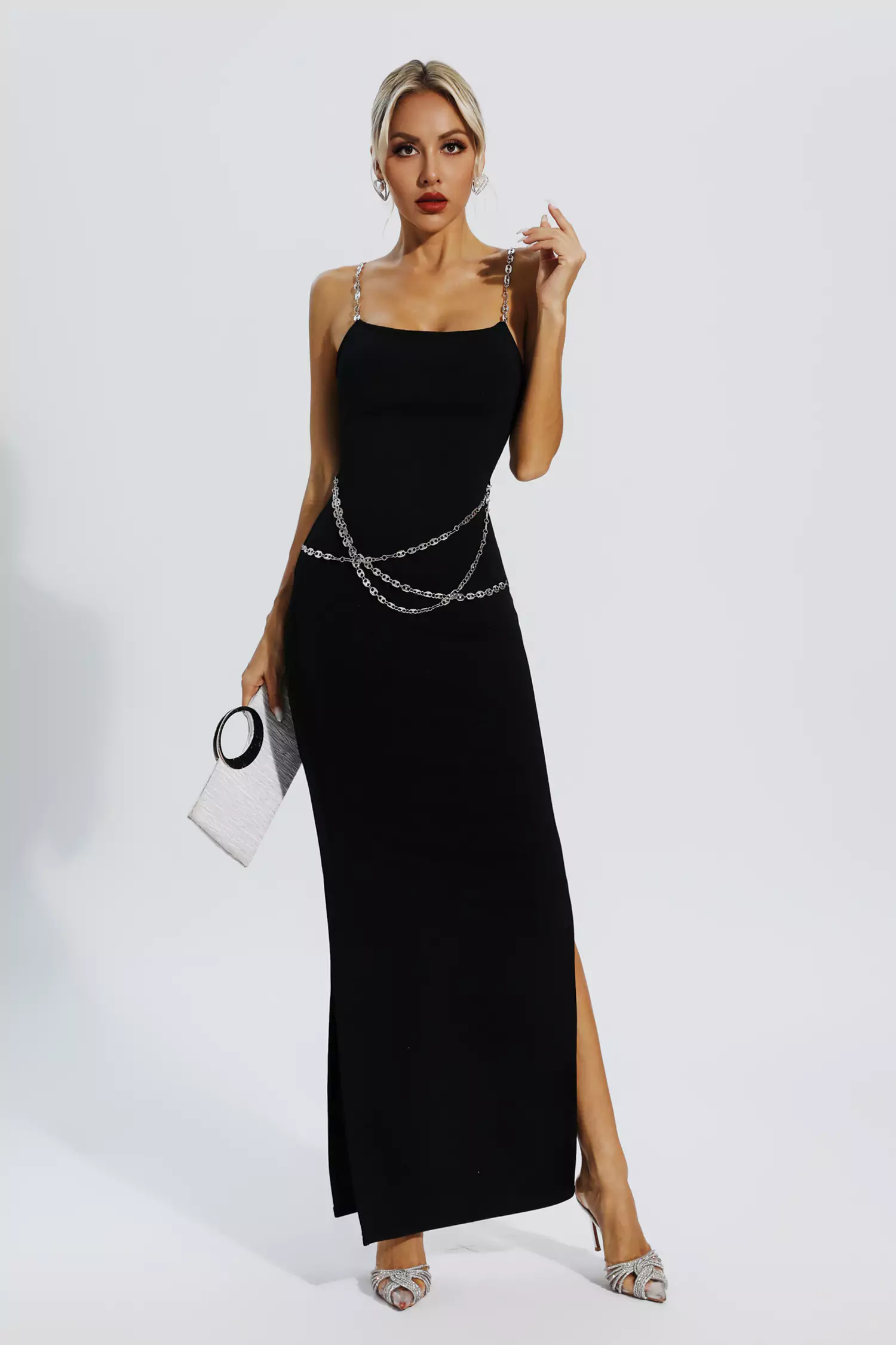 Katalina Black Bodycon Maxi Slip Dress-CATCHALL