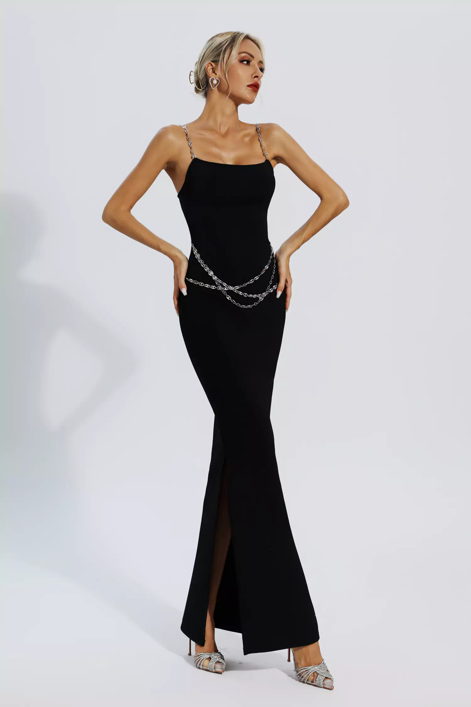 Katalina Black Bodycon Maxi Slip Dress-CATCHALL