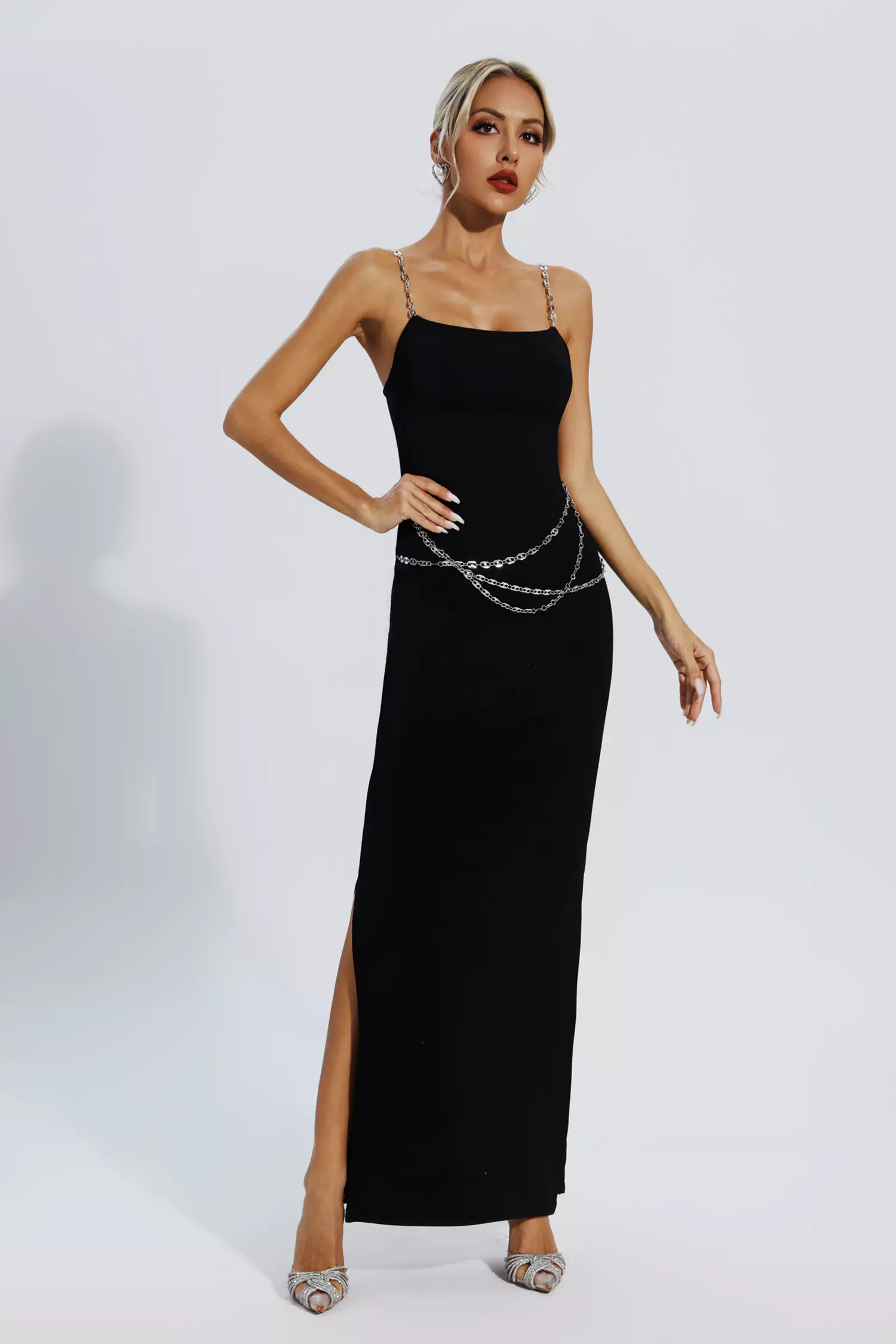 Katalina Black Bodycon Maxi Slip Dress-CATCHALL