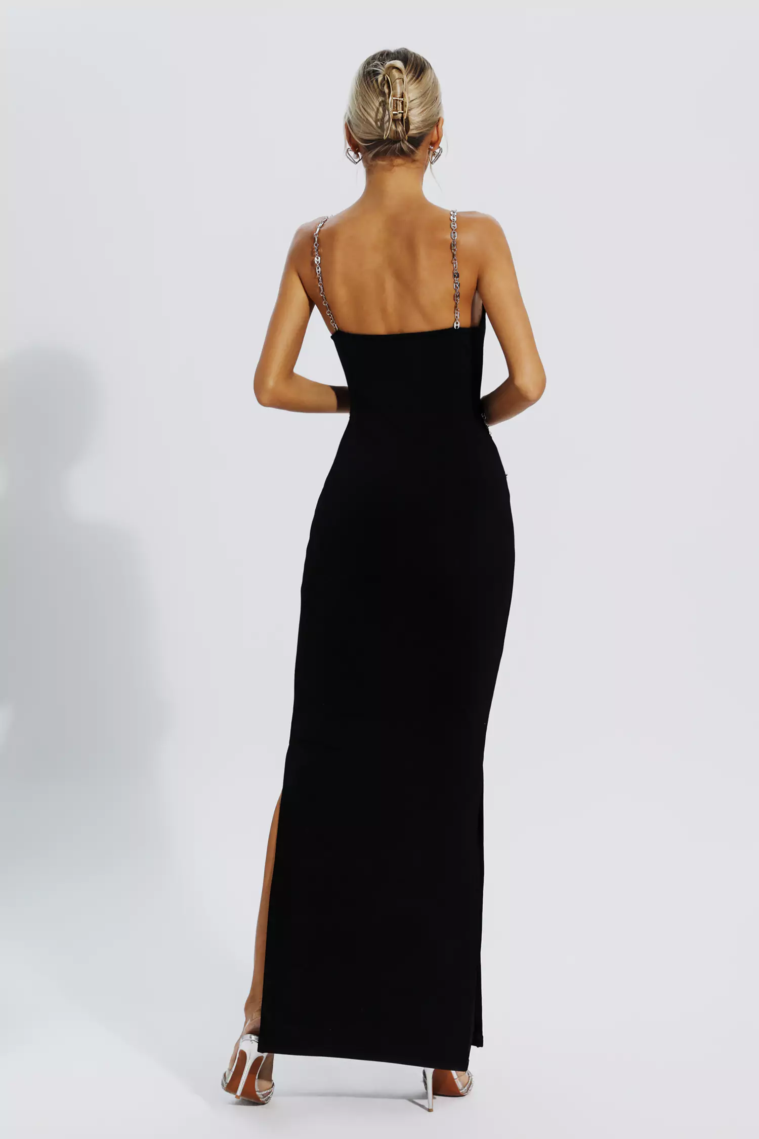 Katalina Black Bodycon Maxi Slip Dress-CATCHALL