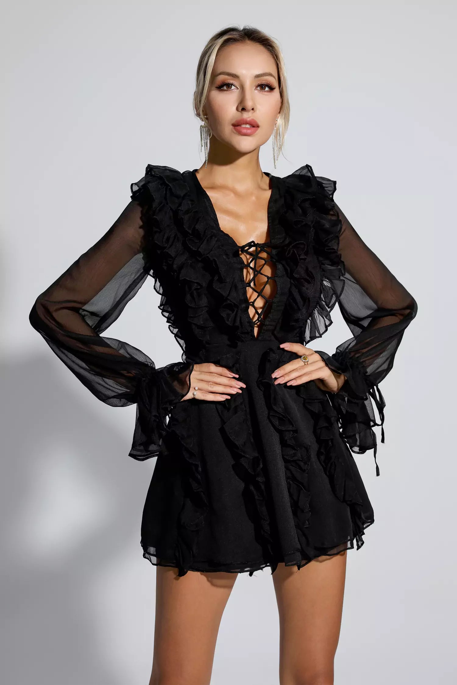 Kate Black Chiffon Mini Dress-CATCHALL