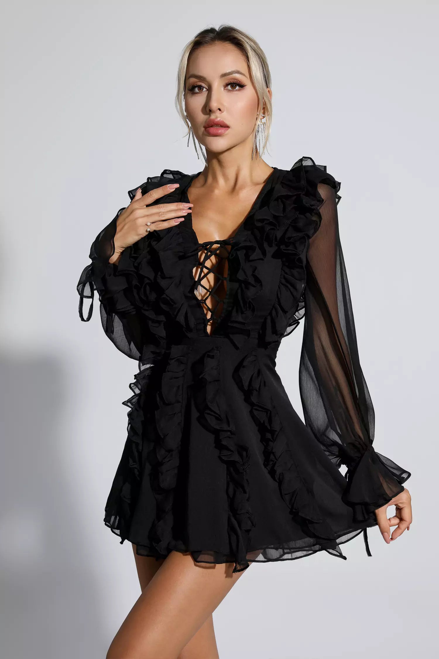 Kate Black Chiffon Mini Dress-CATCHALL