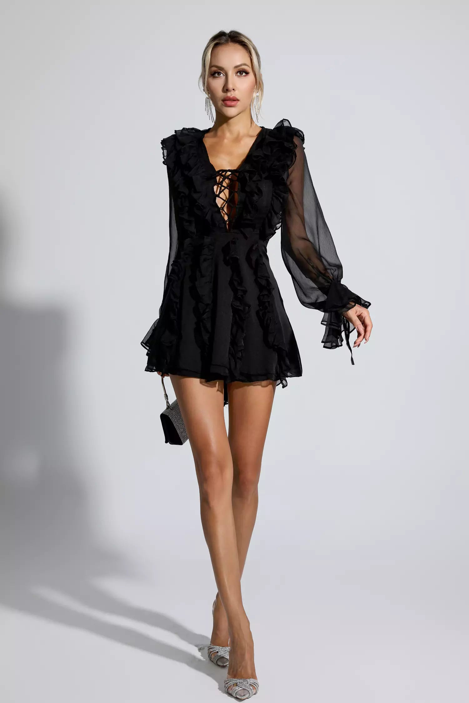 Kate Black Chiffon Mini Dress-CATCHALL