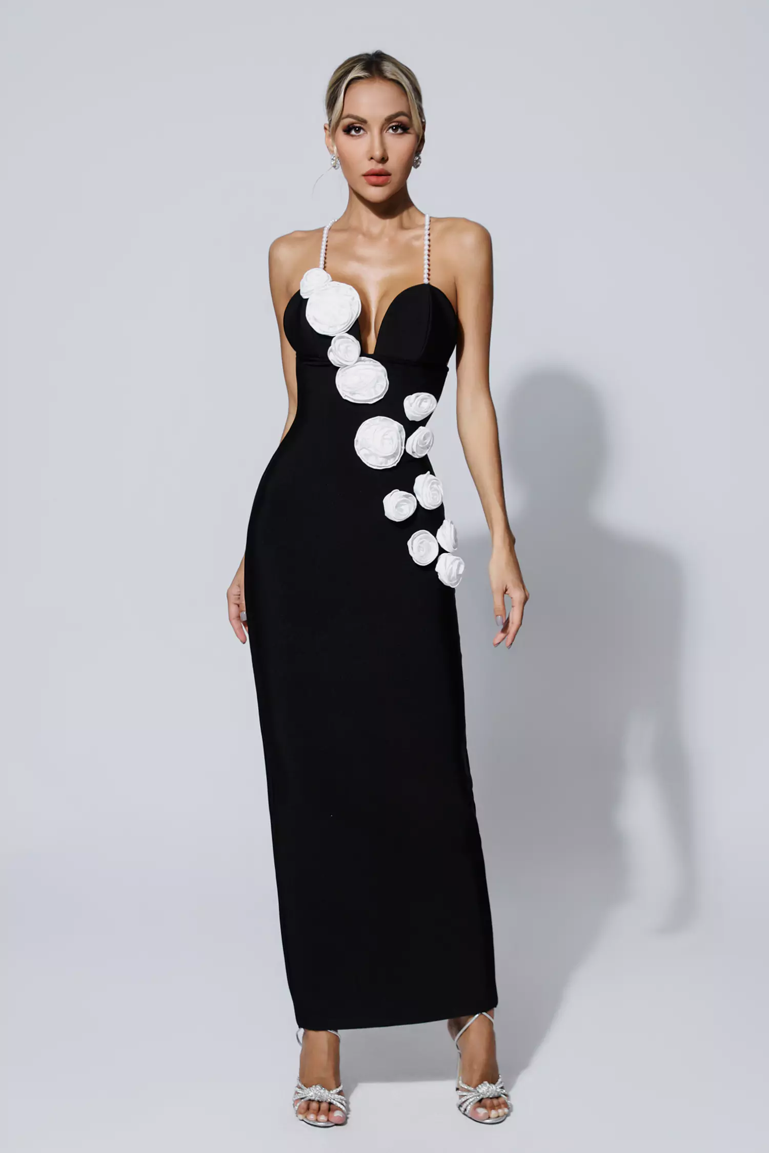 Kathryn Black Pearl Slip Floral Bandage Dress-CATCHALL