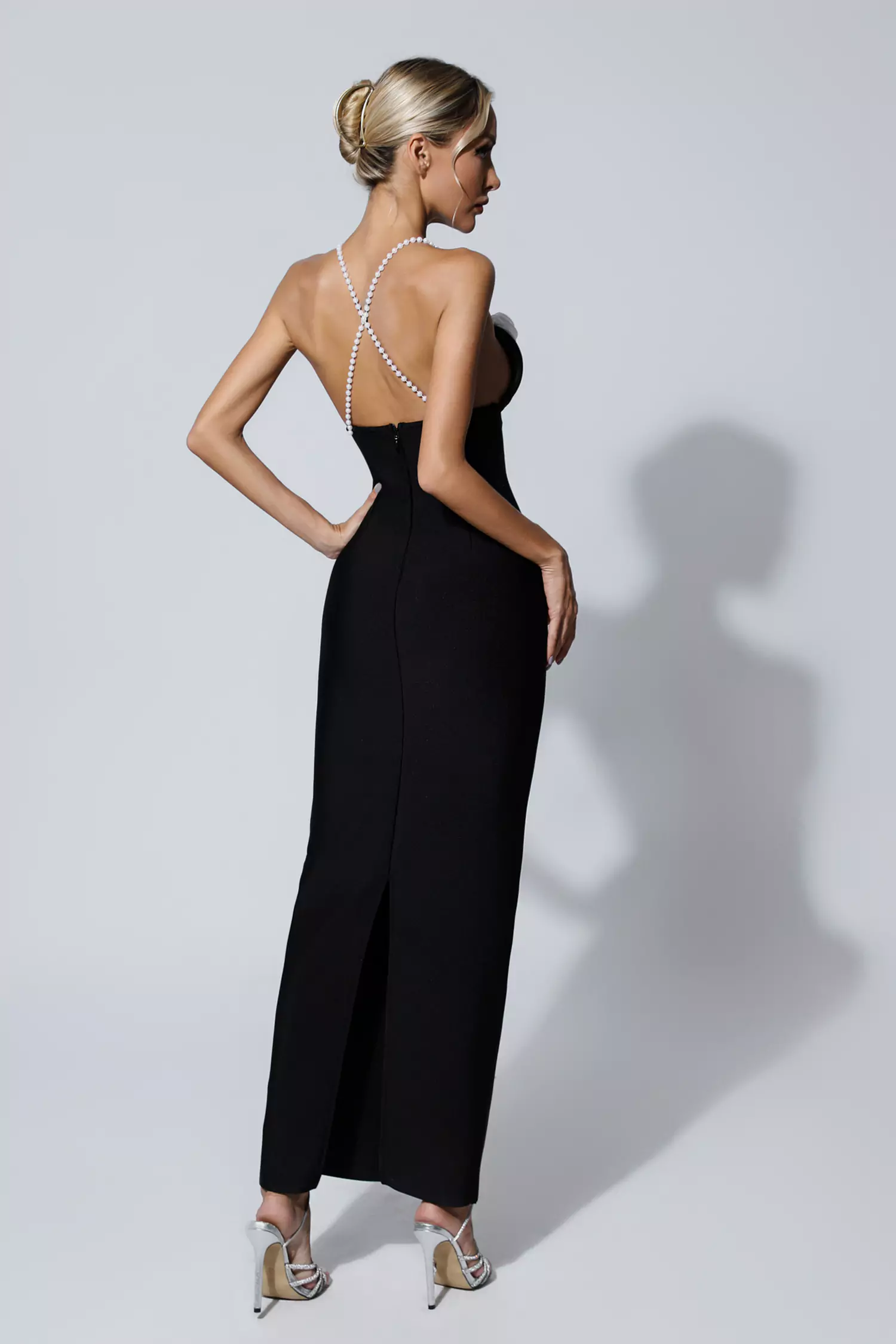 Kathryn Black Pearl Slip Floral Bandage Dress-CATCHALL