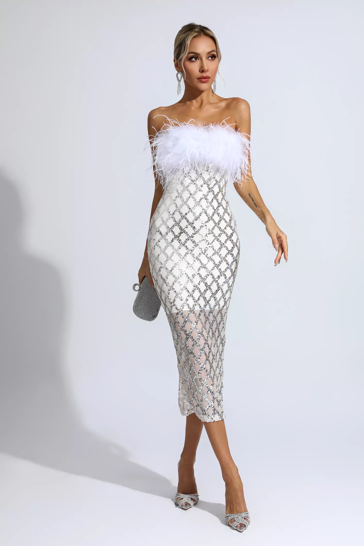 White midi sequin outlet dress