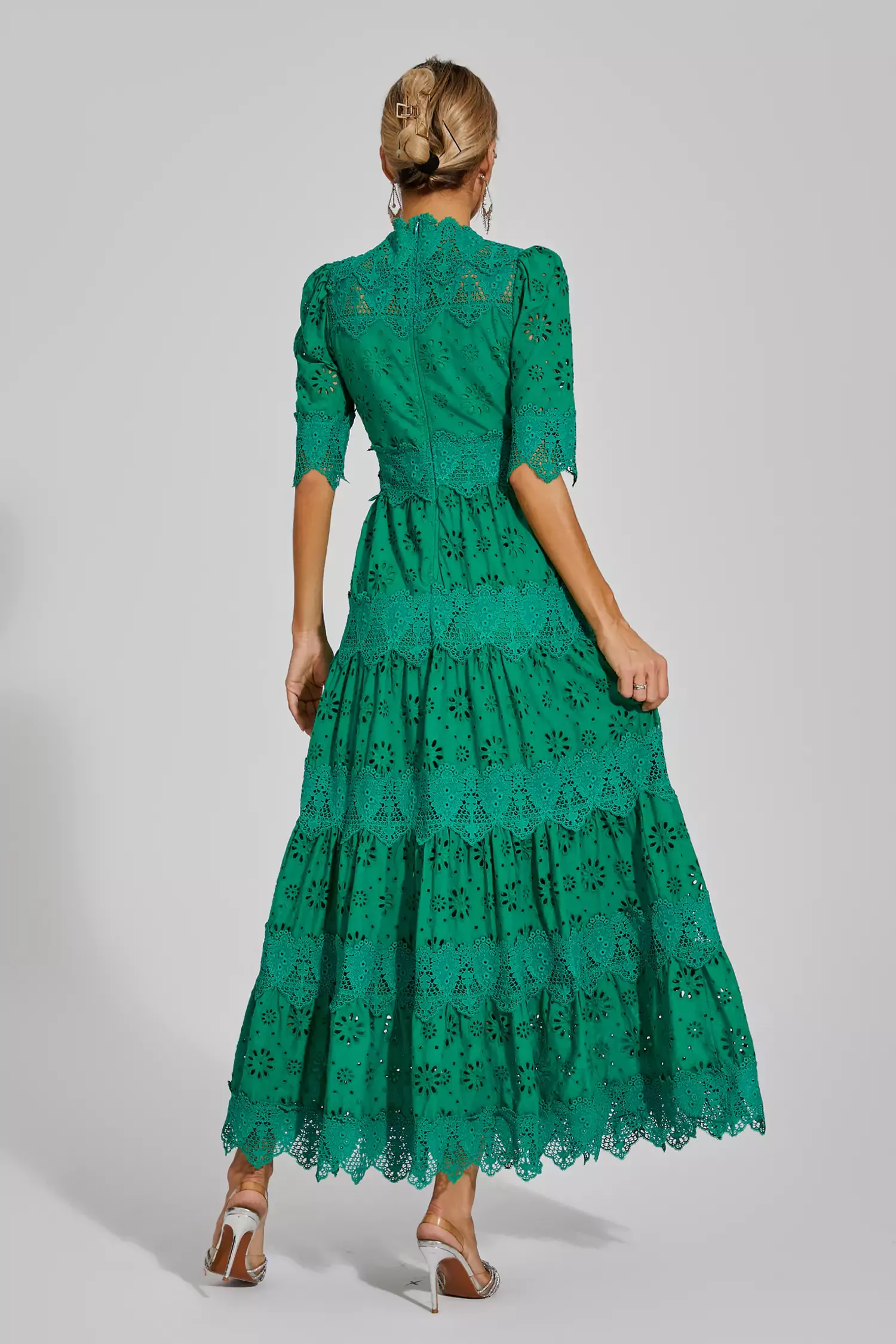 Kenna Green Hollow Half Sleeve Midi Dress