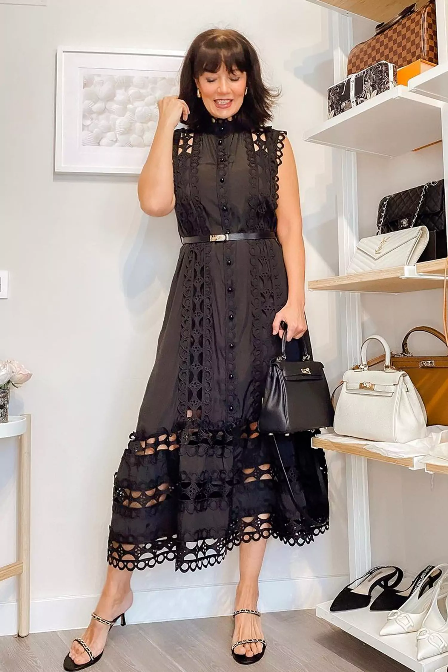 FLONIFashion Resort Slim Waist V-Neck Sleeveless Hollow Embroidery Dress Wedding Dress Ladies Summer Dress Elegant Resort Dress Ladies Spring Dress Ladies Summer Dress