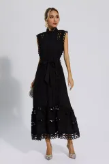 Kennedi Black Sleeveless Hollow Maxi Dress
