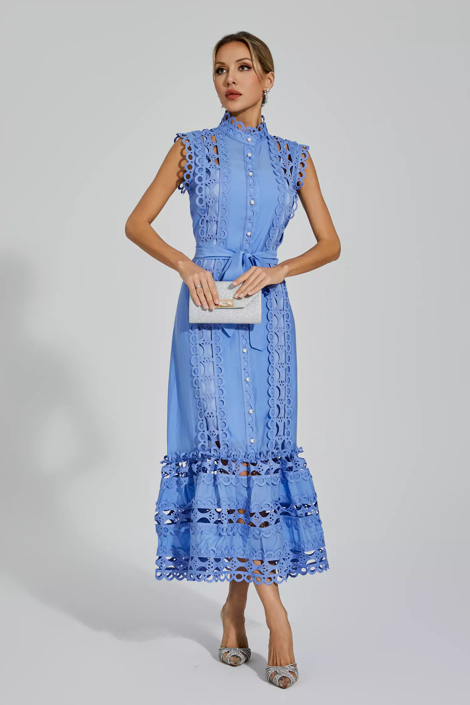 Kennedi Blue Sleeveless Hollow Maxi Dress-CATCHALL