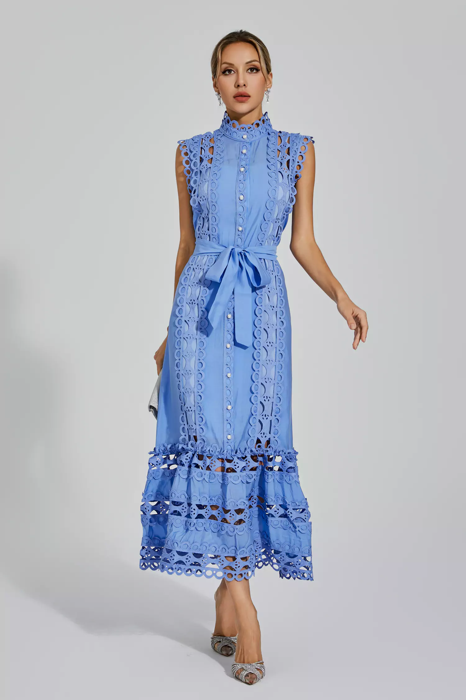 Kennedi Blue Sleeveless Hollow Maxi Dress-CATCHALL