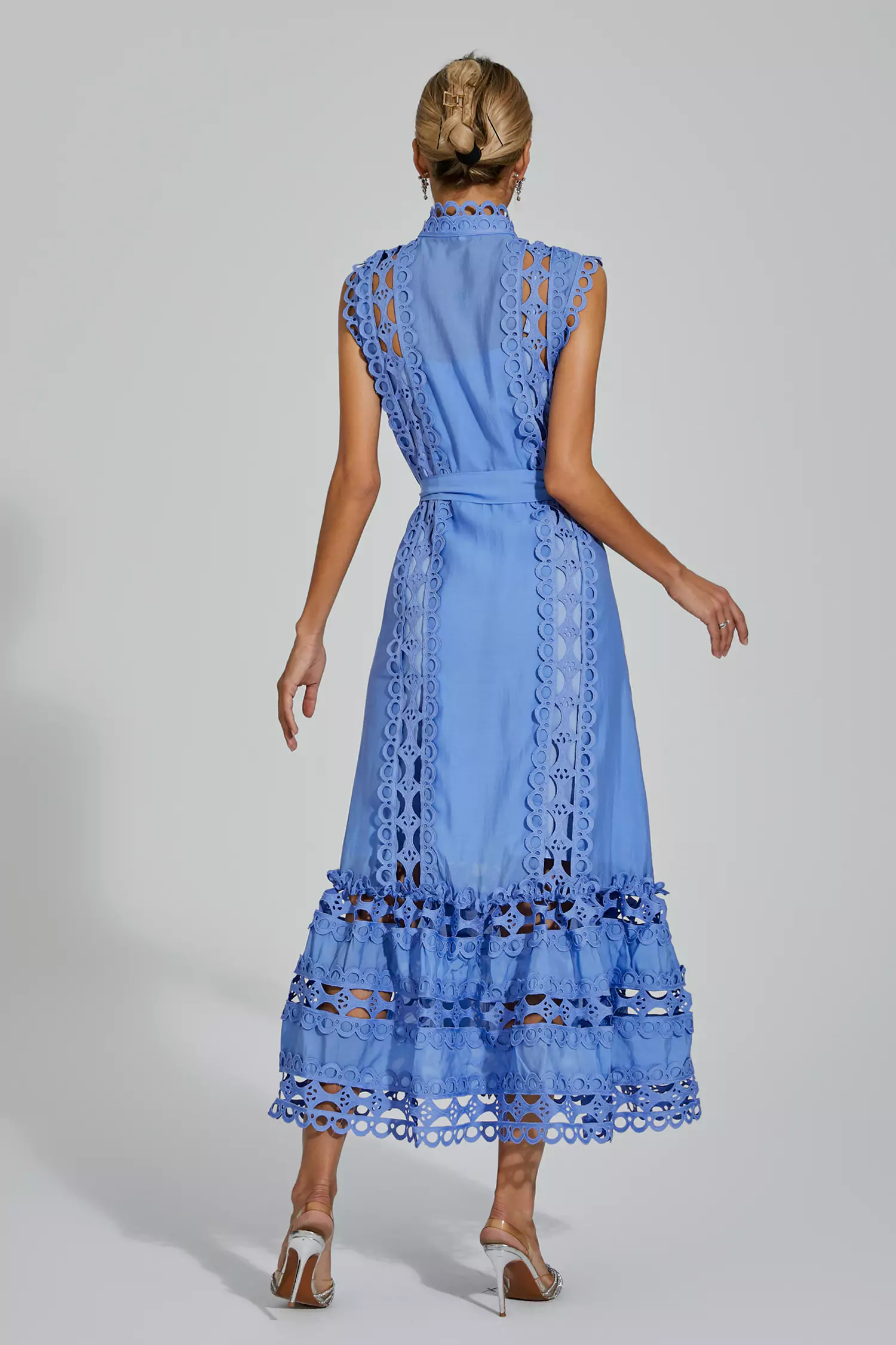 Kennedi Blue Sleeveless Hollow Maxi Dress-CATCHALL