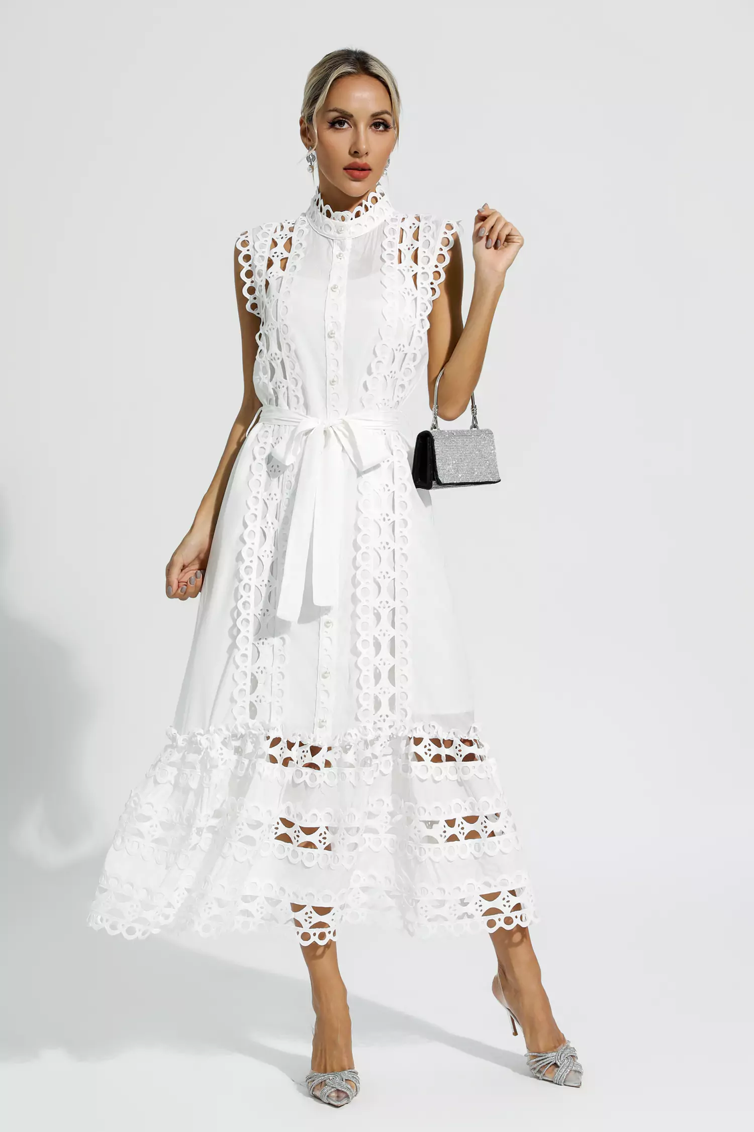 Kennedi White Sleeveless Hollow Maxi Dress
