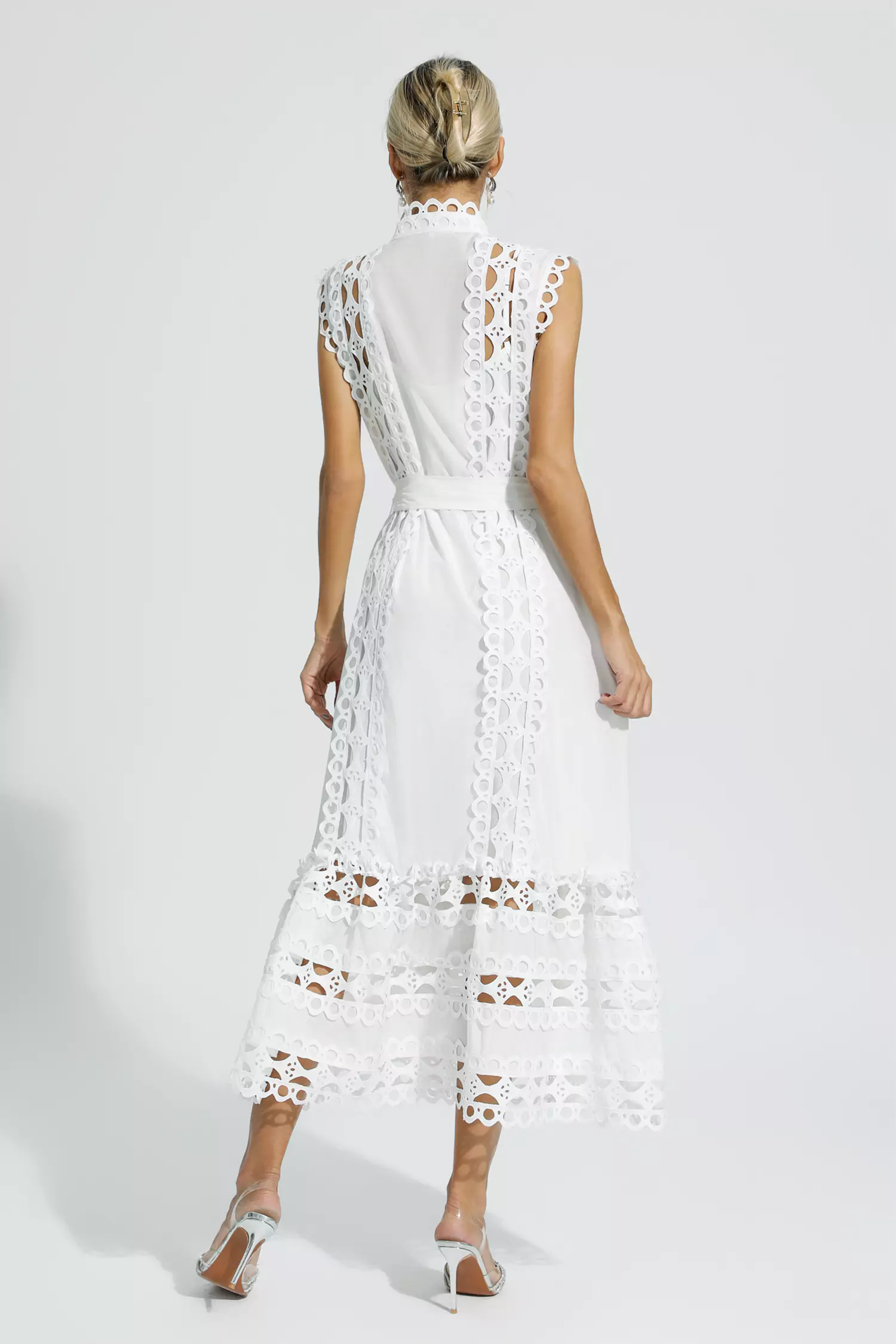 Kennedi White Sleeveless Hollow Maxi Dress-CATCHALL