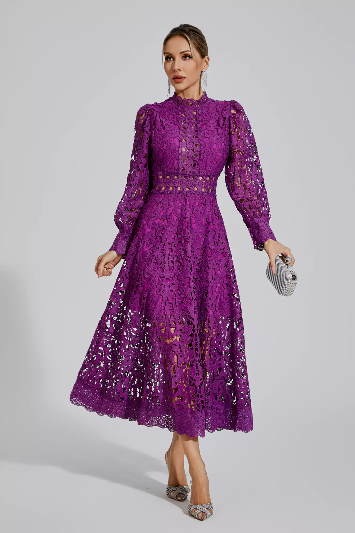 Kenzie Purple Lace Cutout Maxi Dress