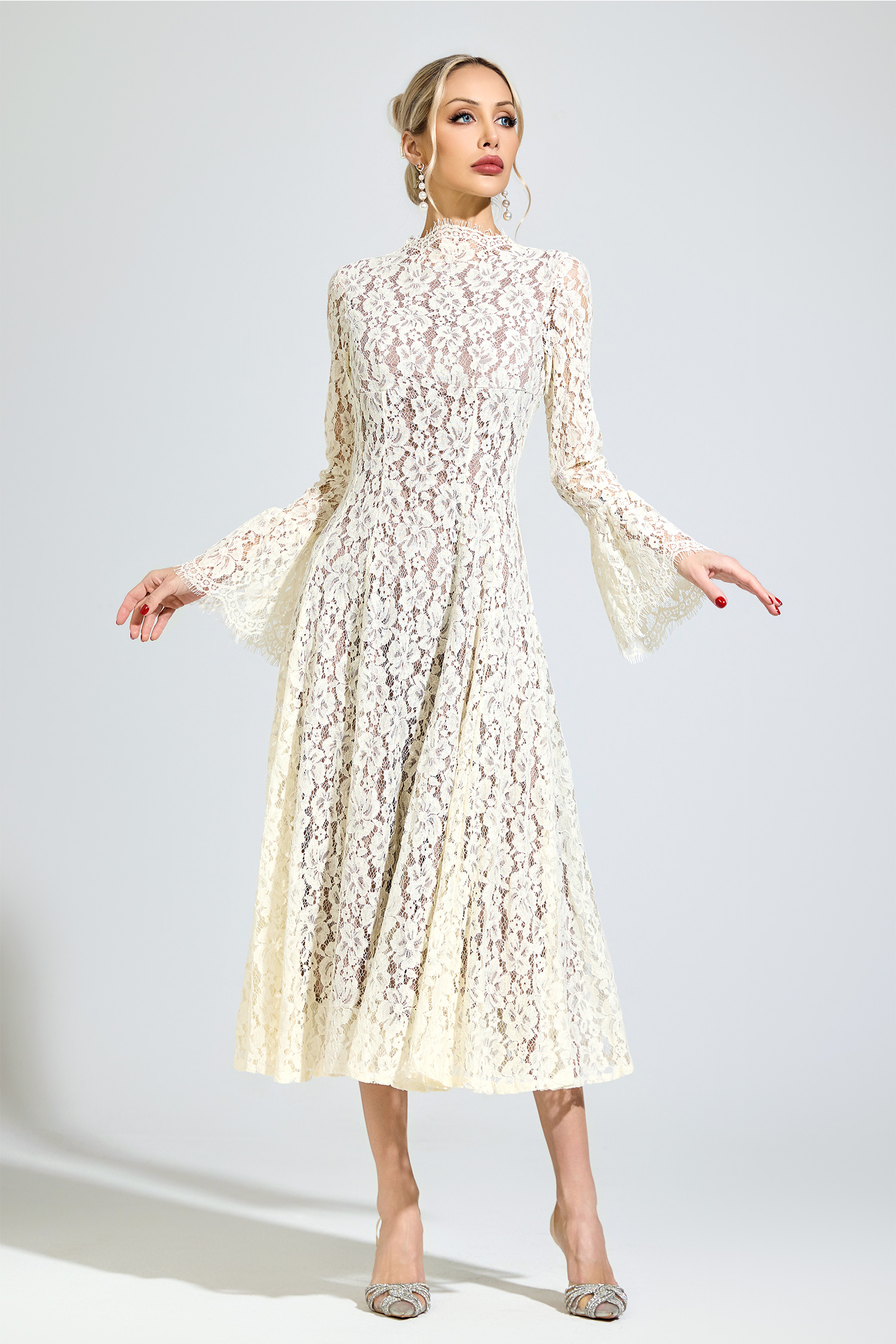 Kepler White Bell Sleeve Formal Dress