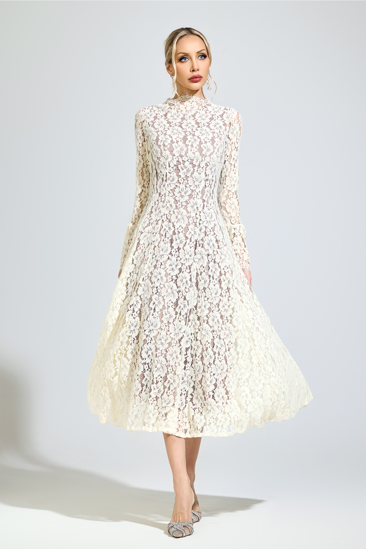 Kepler White Bell Sleeve Formal Dress