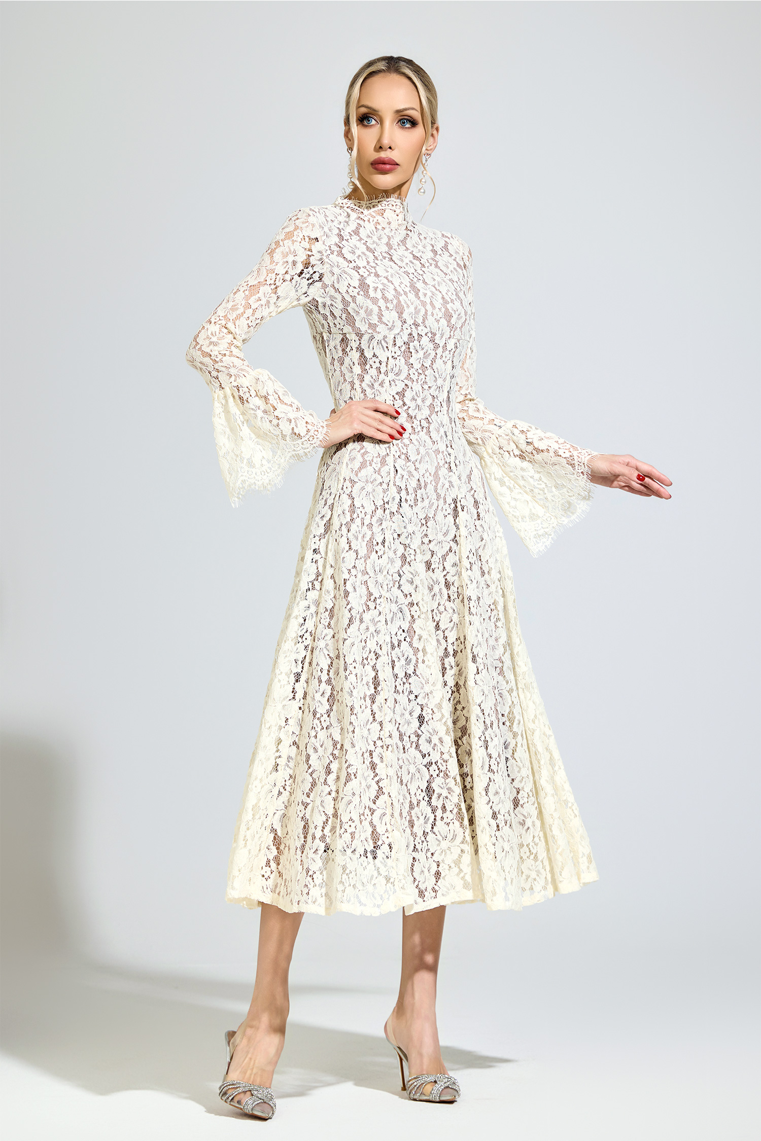 Kepler White Bell Sleeve Formal Dress