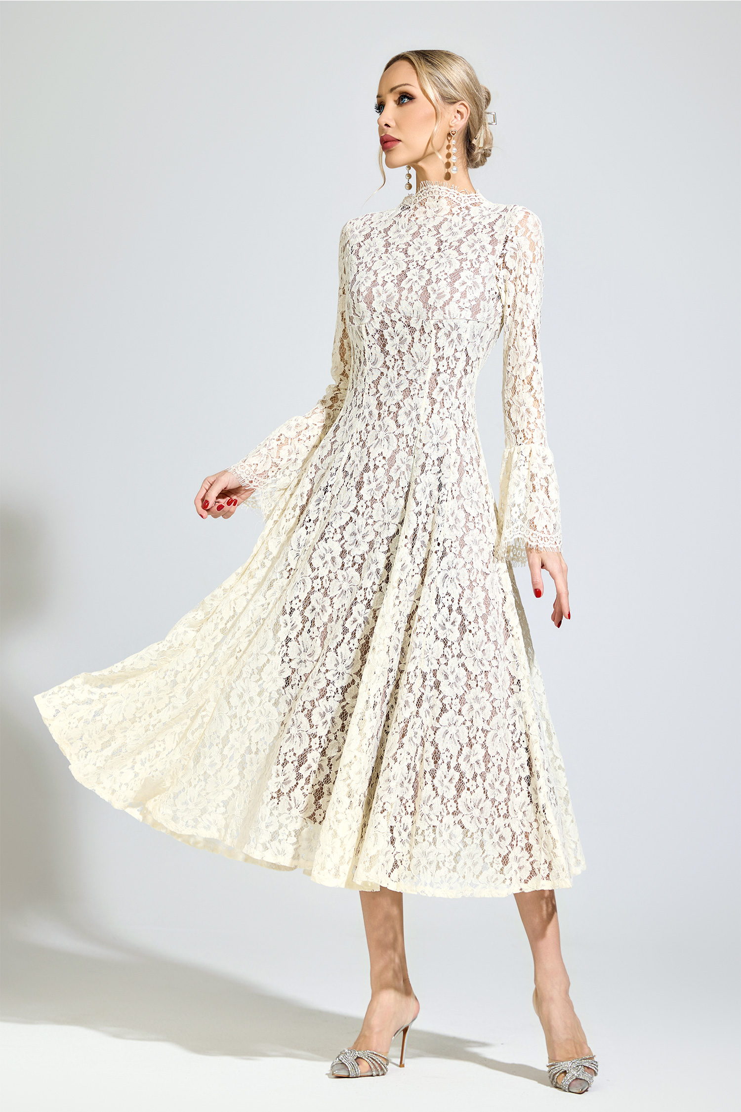 Kepler White Bell Sleeve Formal Dress