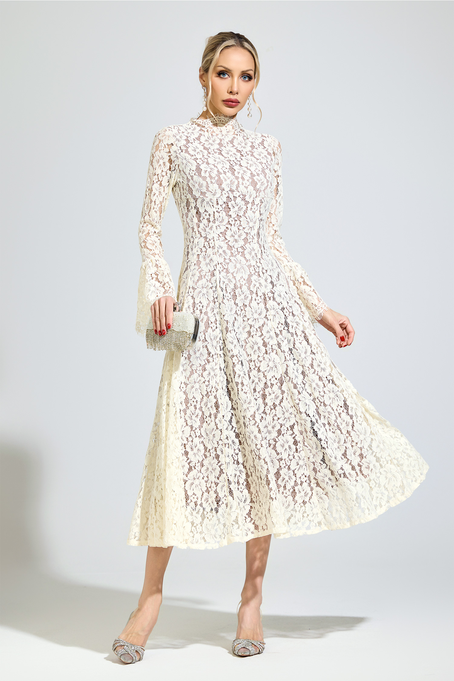 Kepler White Bell Sleeve Formal Dress