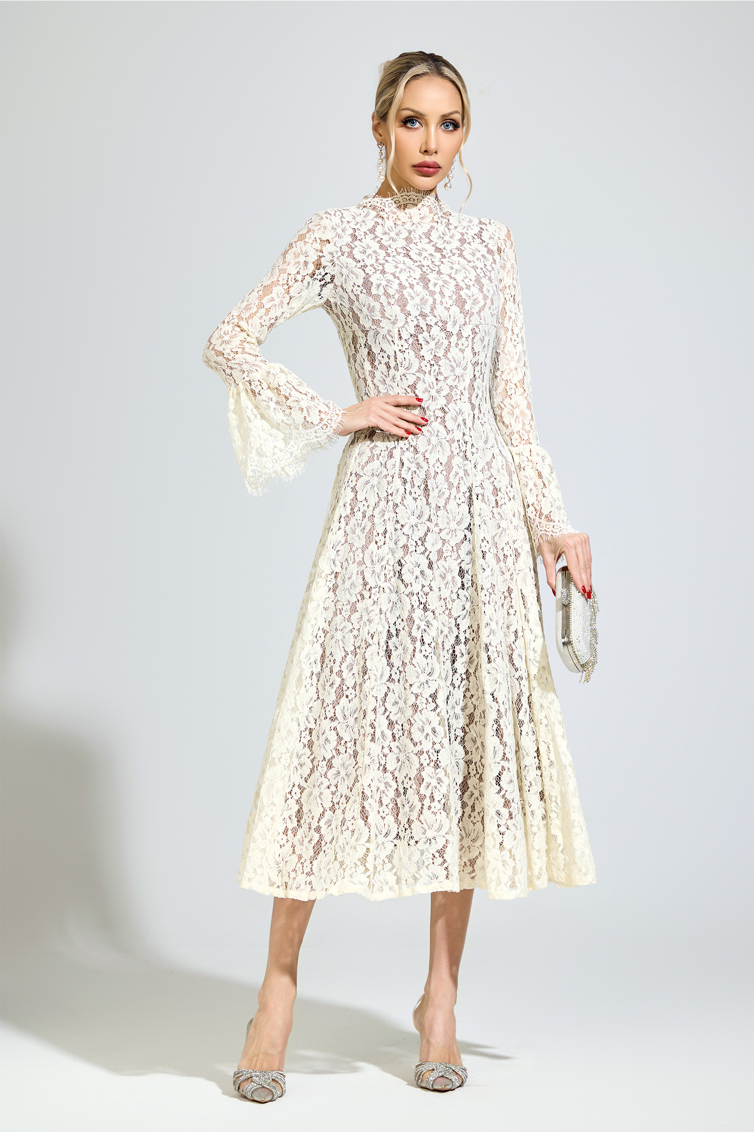 Kepler White Bell Sleeve Formal Dress