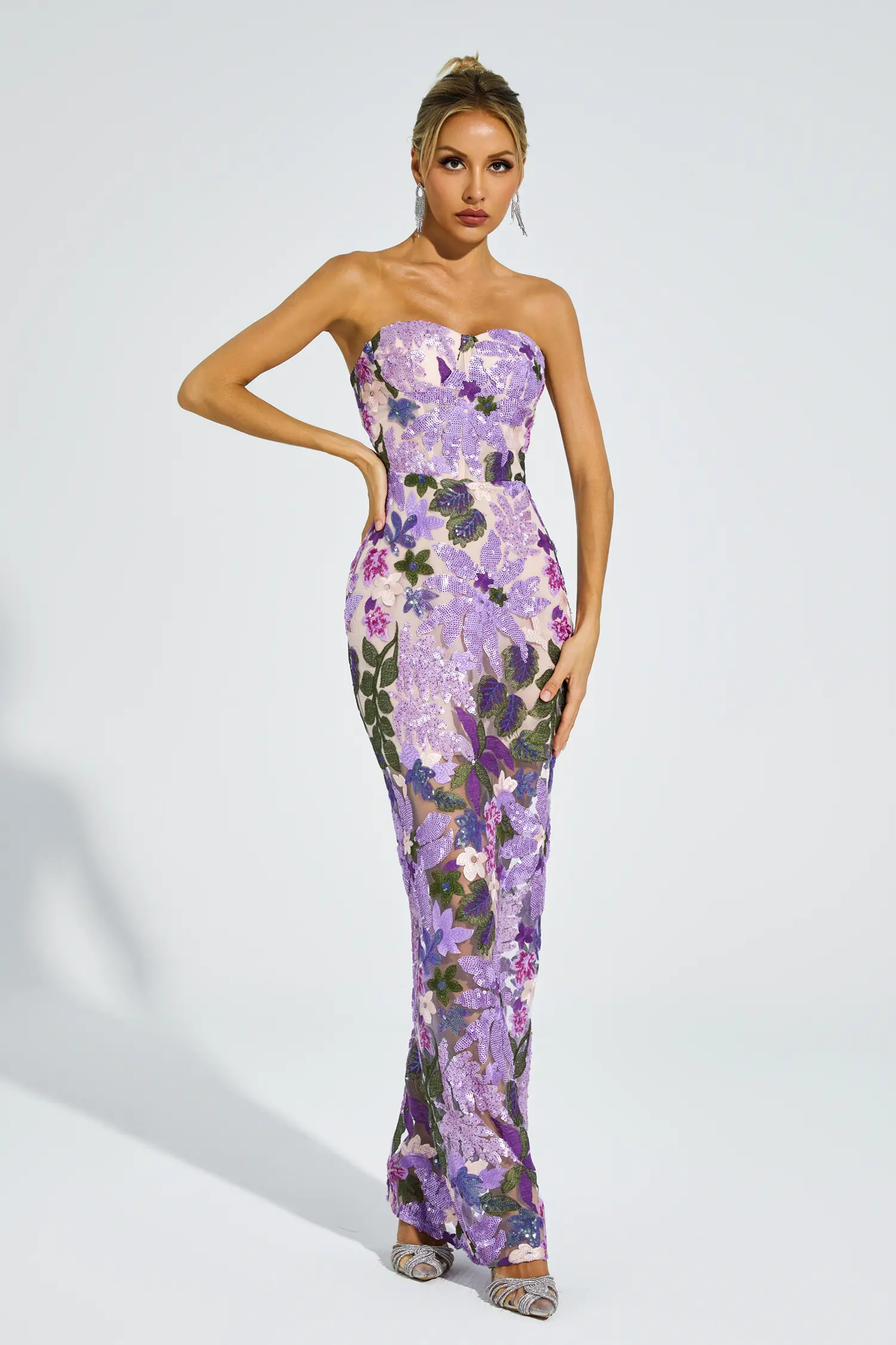 Kevin Purple Embroidered Sequins Dress-CATCHALL
