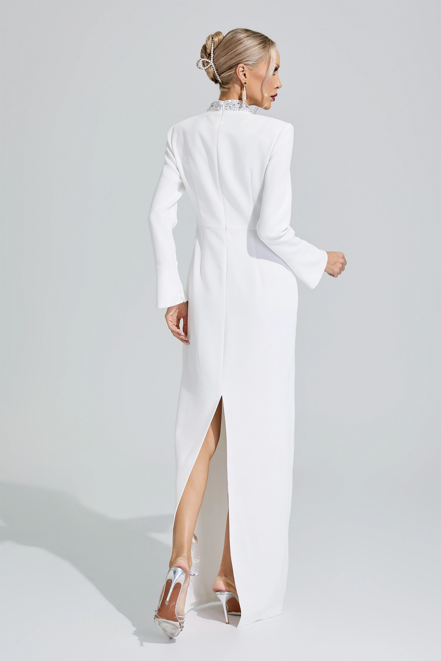 Keynes White Luxury Rhinestone Evening Gown