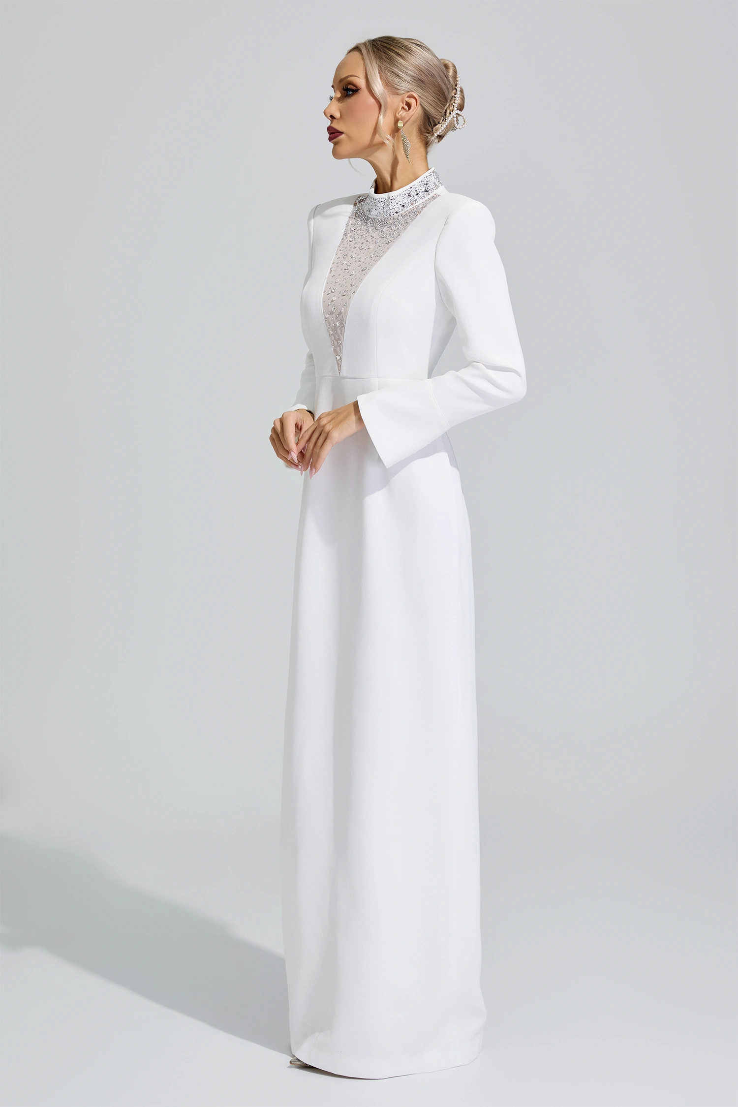 Keynes White Luxury Rhinestone Evening Gown