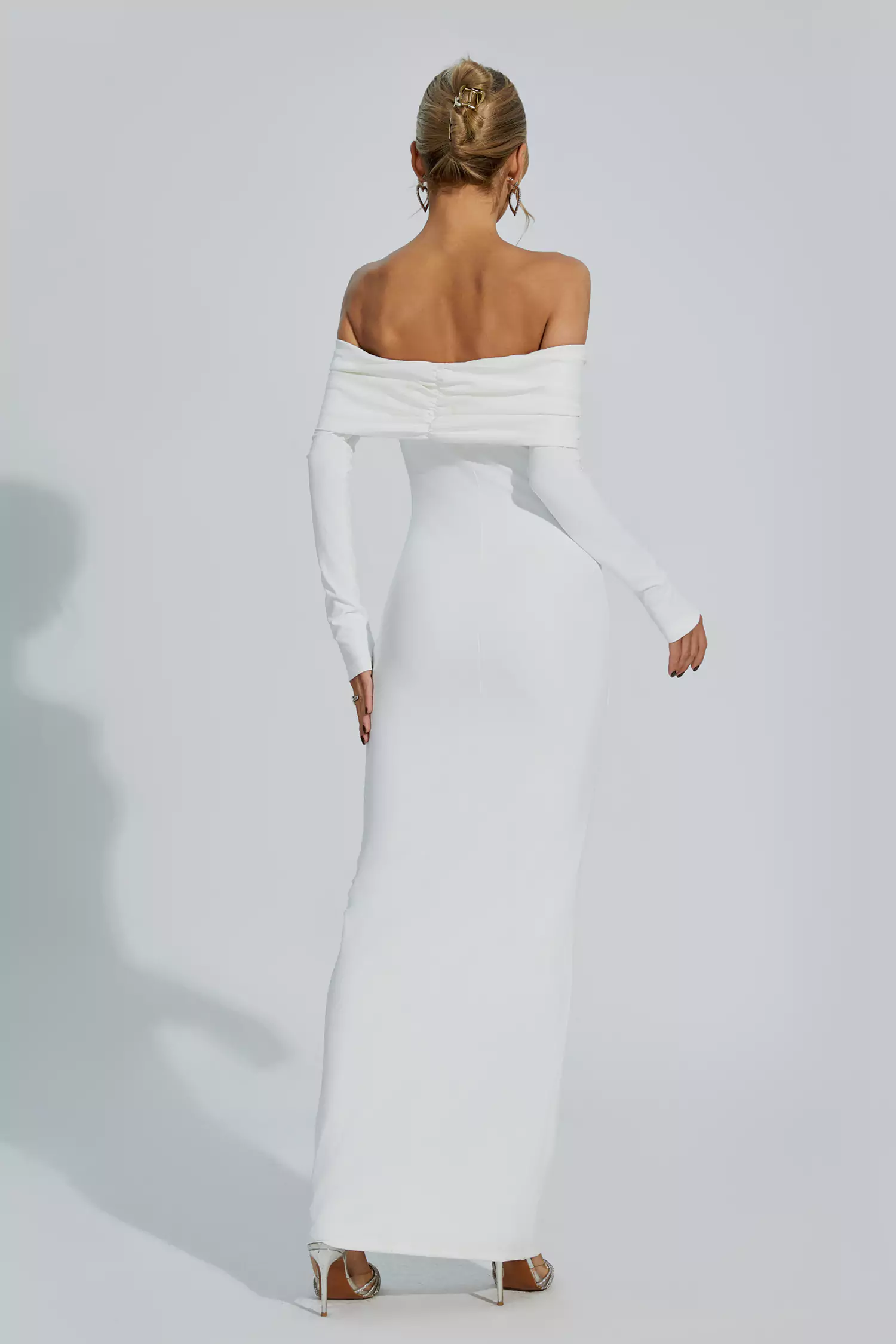 Kiana White Pleated Off-Shoulder Dress-CATCHALL