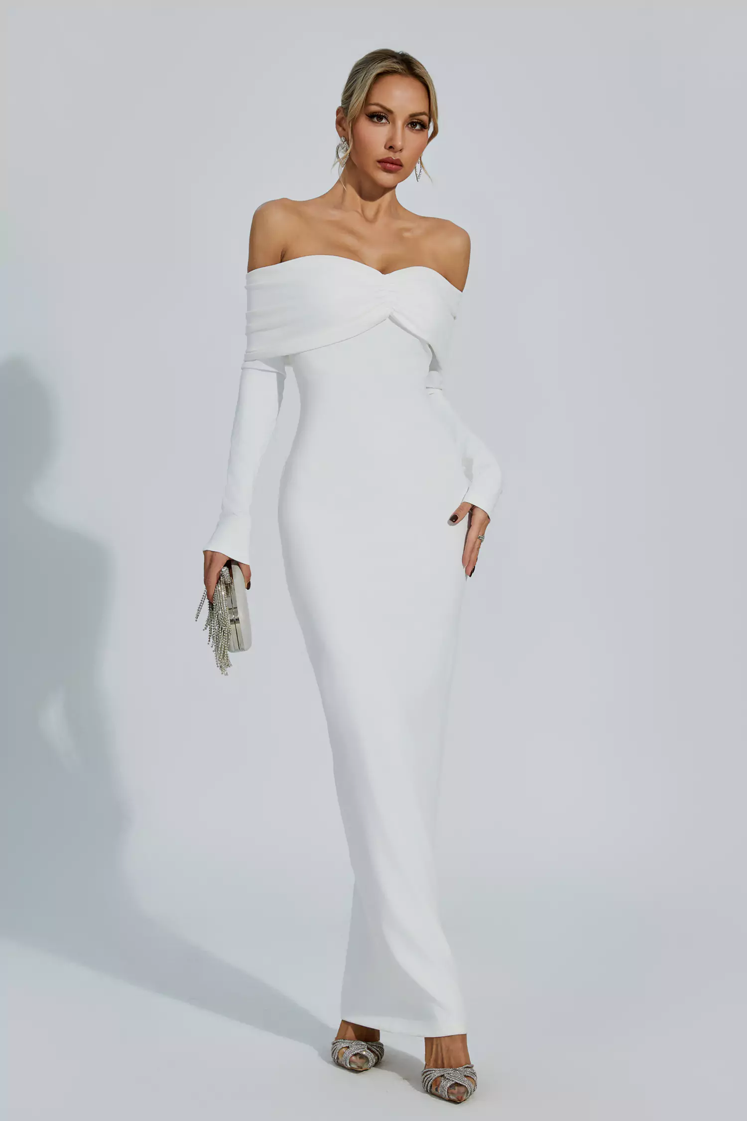Kiana White Pleated Off-Shoulder Dress