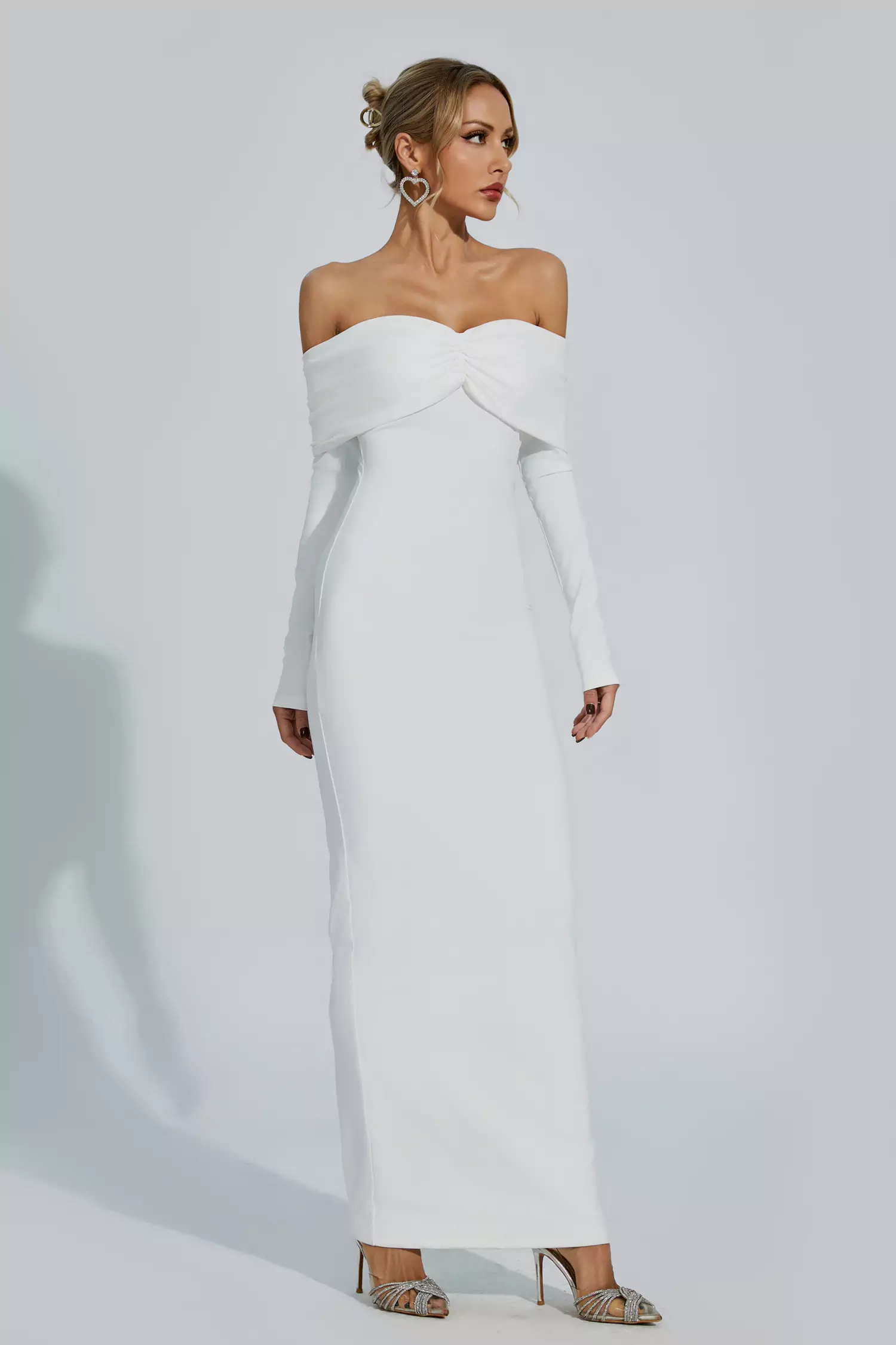 Kiana White Pleated Off-Shoulder Dress-CATCHALL
